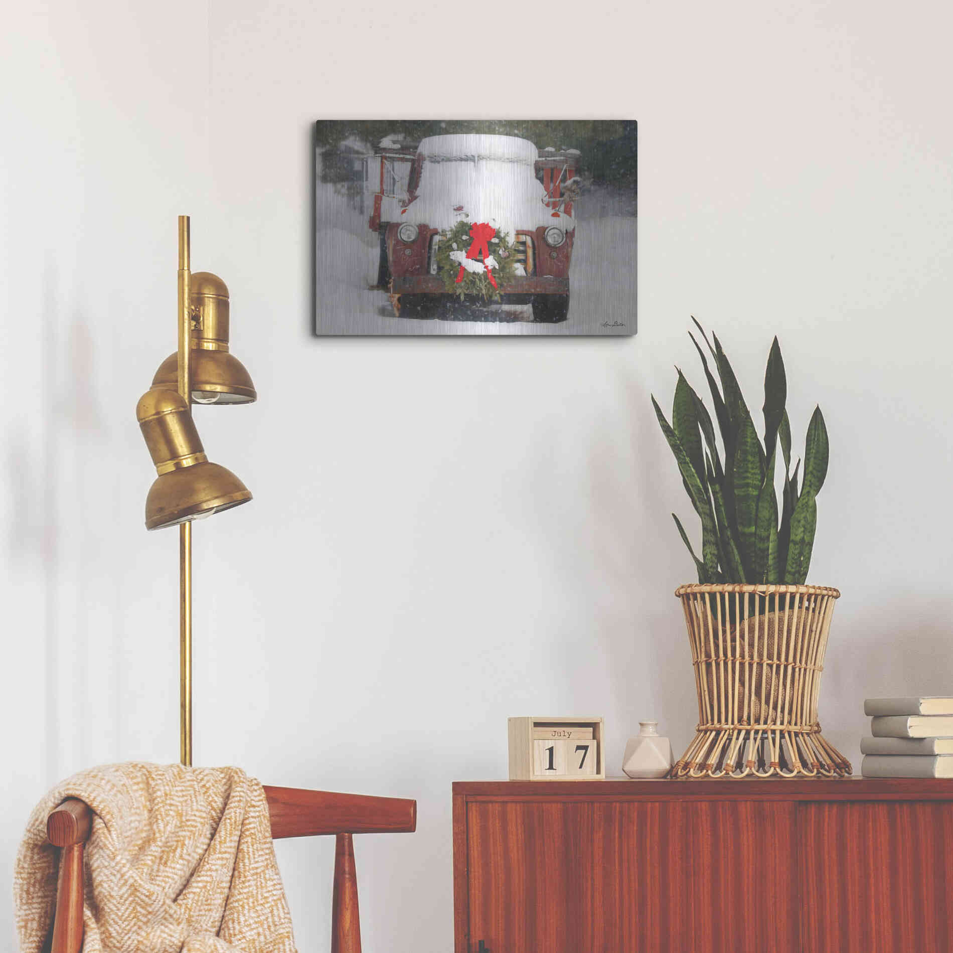 Luxe Metal Art 'Christmas Farm Truck' by Lori Deiter, Metal Wall Art,24x16