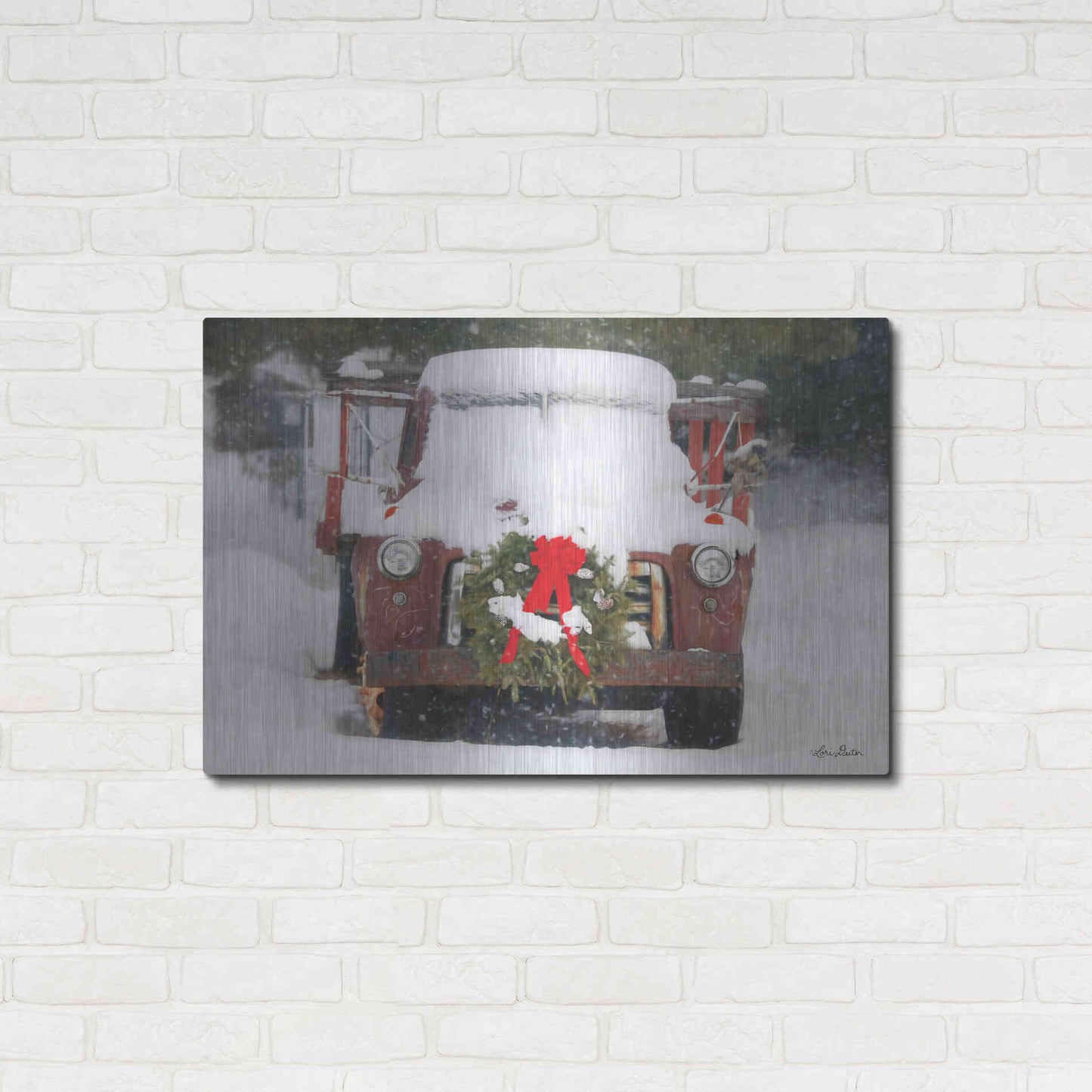 Luxe Metal Art 'Christmas Farm Truck' by Lori Deiter, Metal Wall Art,36x24
