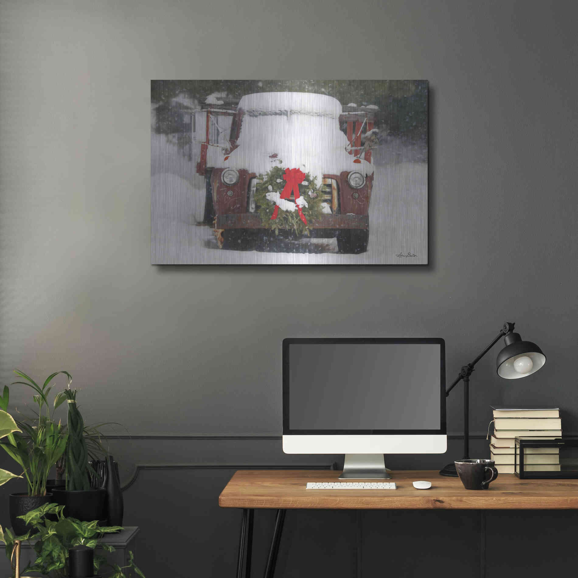 Luxe Metal Art 'Christmas Farm Truck' by Lori Deiter, Metal Wall Art,36x24