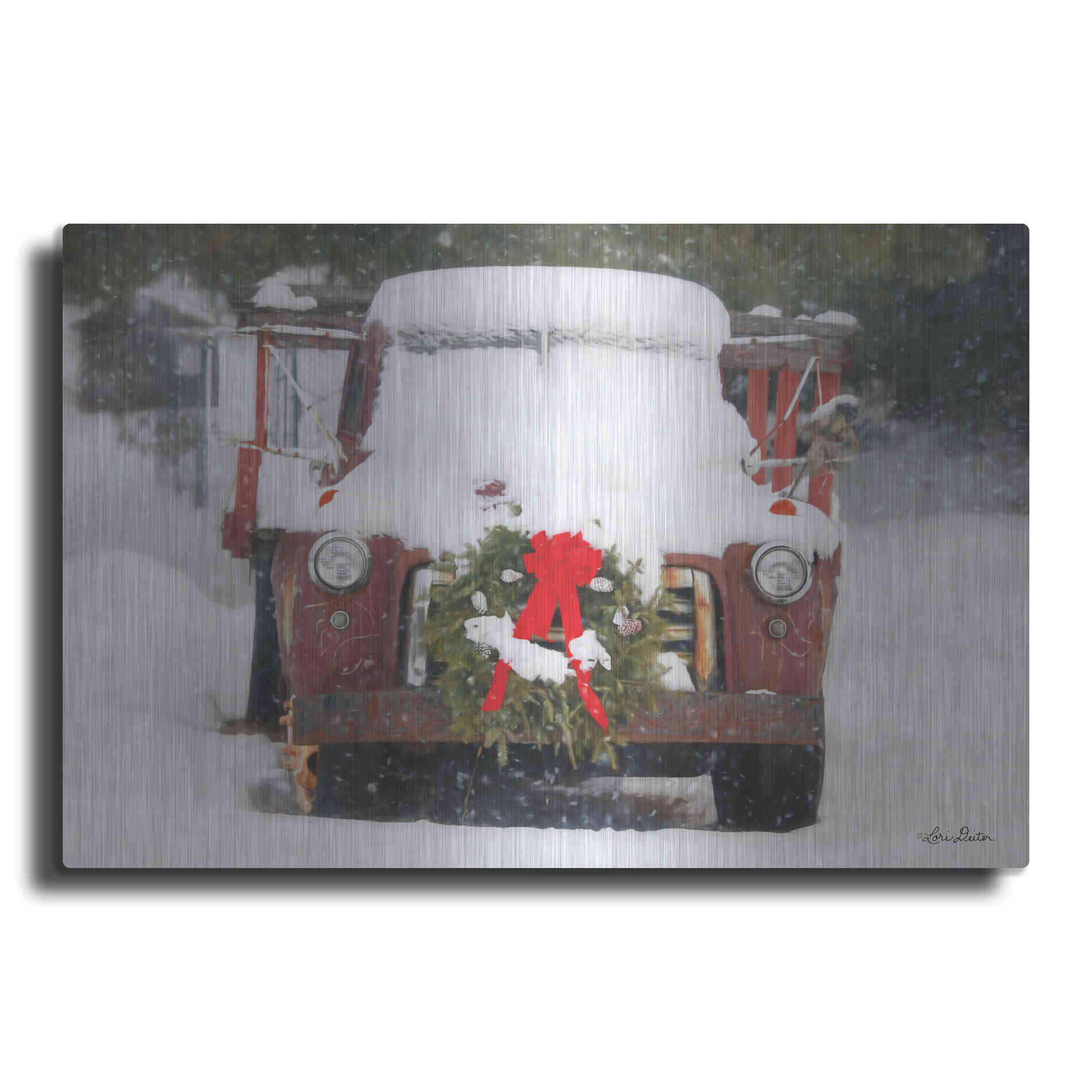 Luxe Metal Art 'Christmas Farm Truck' by Lori Deiter, Metal Wall Art
