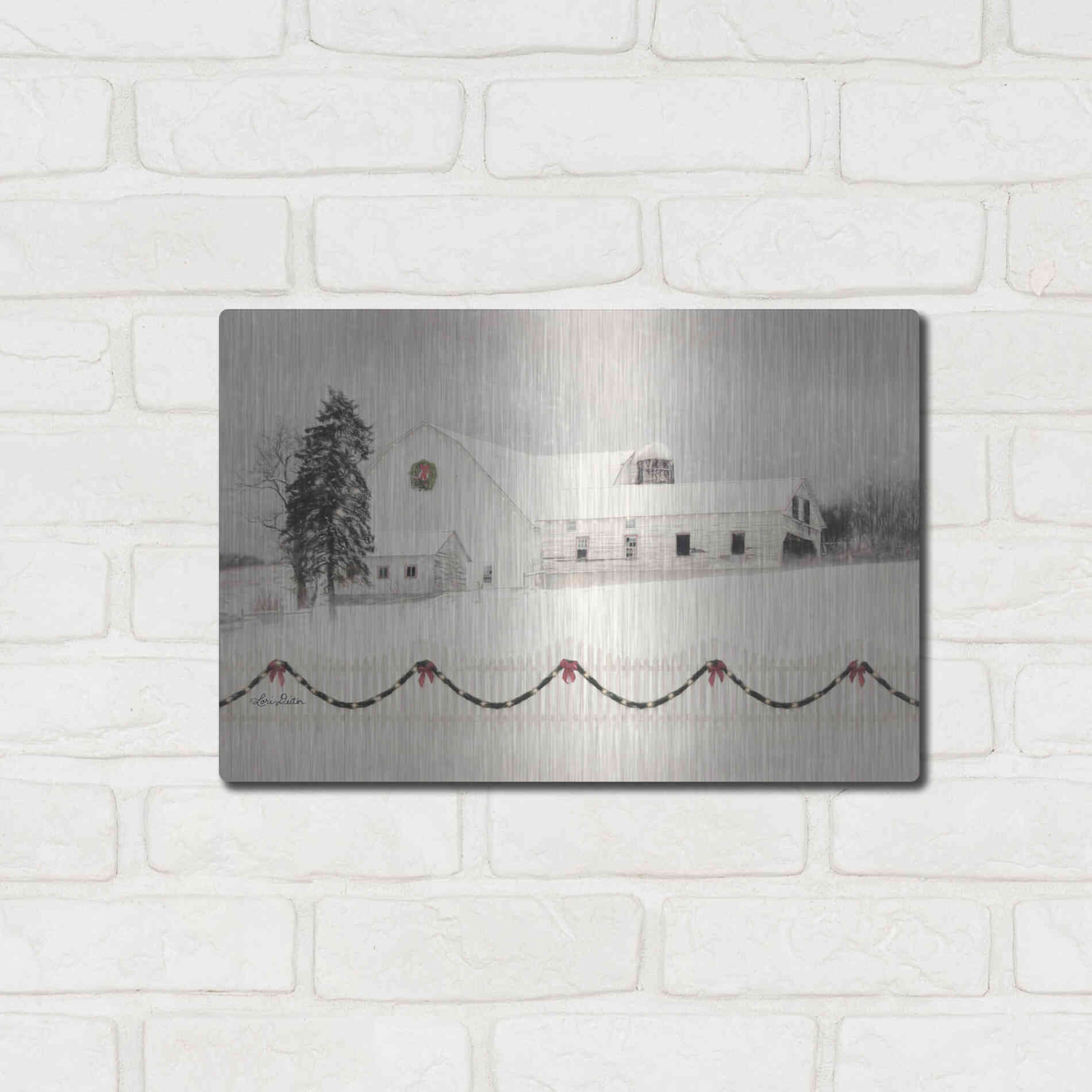 Luxe Metal Art 'Snowy Barn on a Hill' by Lori Deiter, Metal Wall Art,16x12