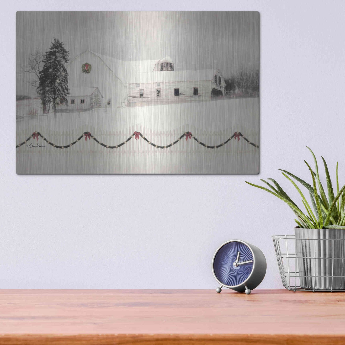 Luxe Metal Art 'Snowy Barn on a Hill' by Lori Deiter, Metal Wall Art,16x12