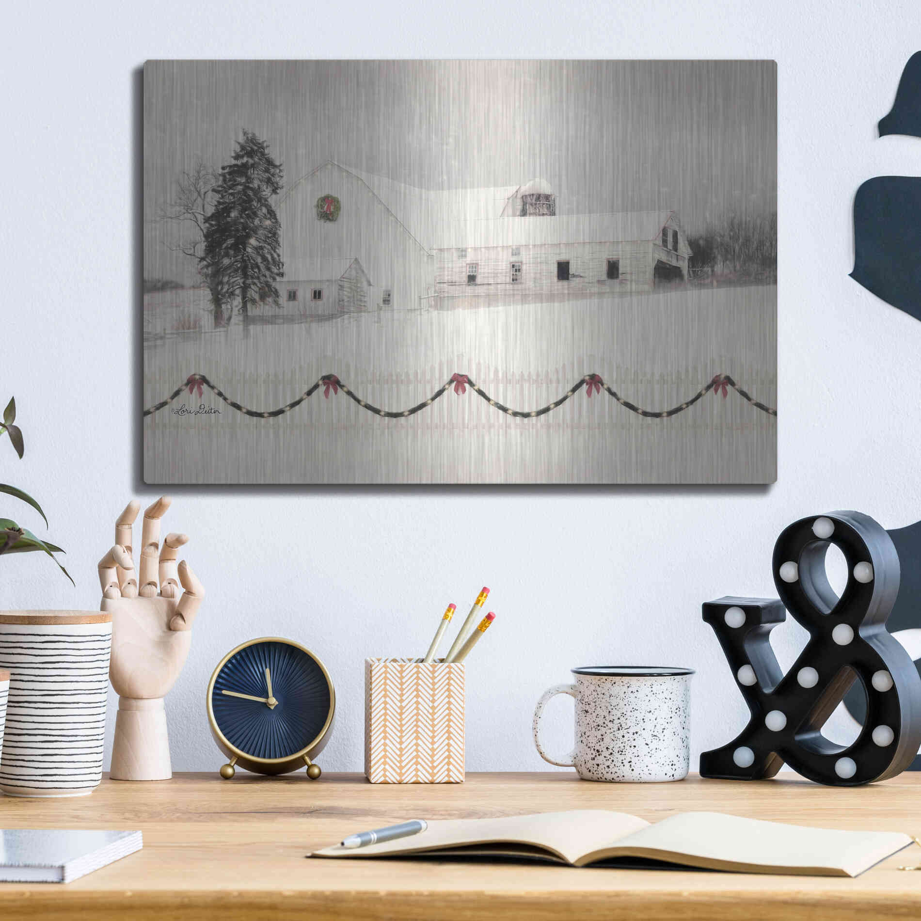 Luxe Metal Art 'Snowy Barn on a Hill' by Lori Deiter, Metal Wall Art,16x12