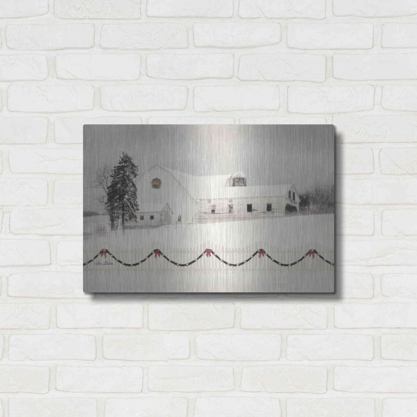 Luxe Metal Art 'Snowy Barn on a Hill' by Lori Deiter, Metal Wall Art,24x16