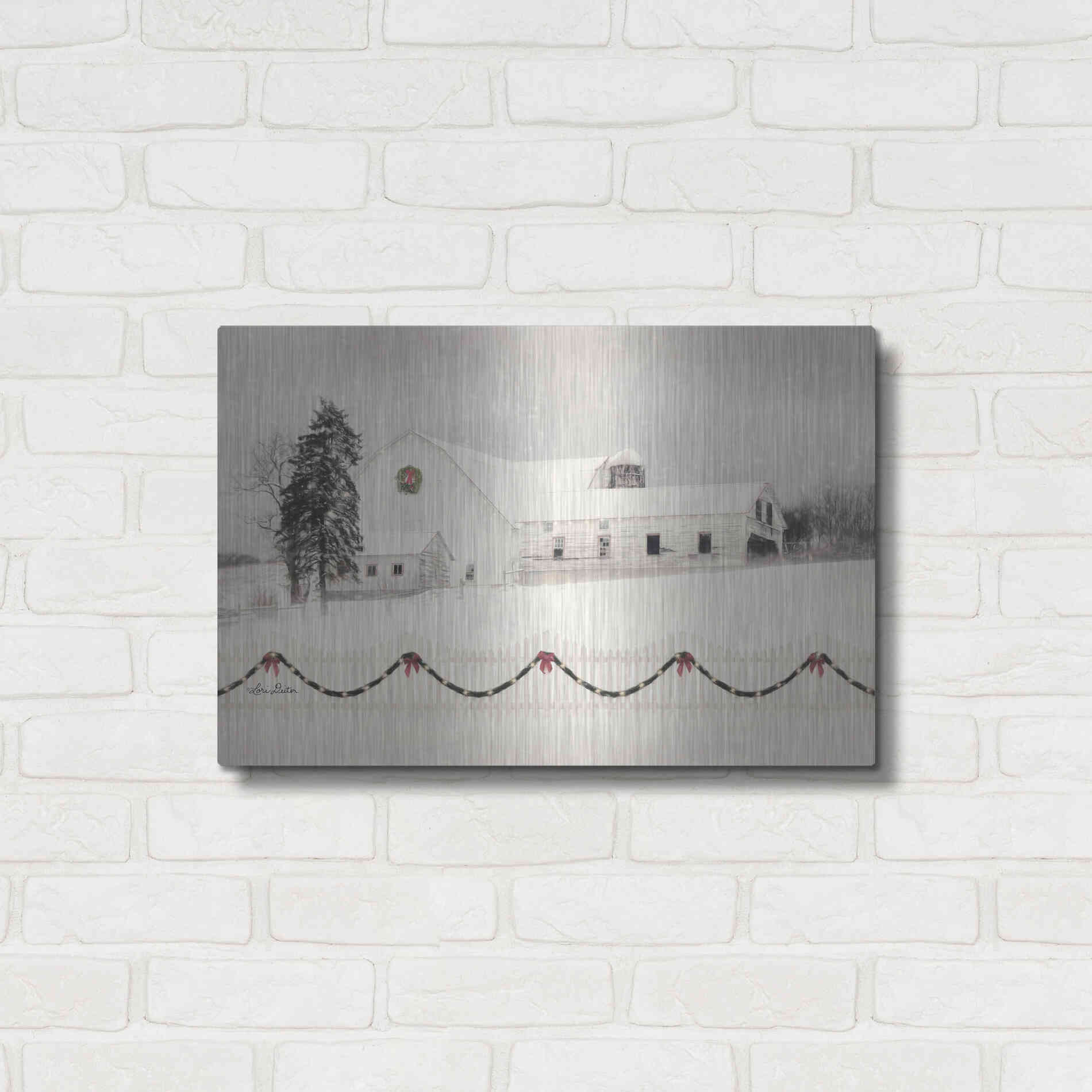 Luxe Metal Art 'Snowy Barn on a Hill' by Lori Deiter, Metal Wall Art,24x16