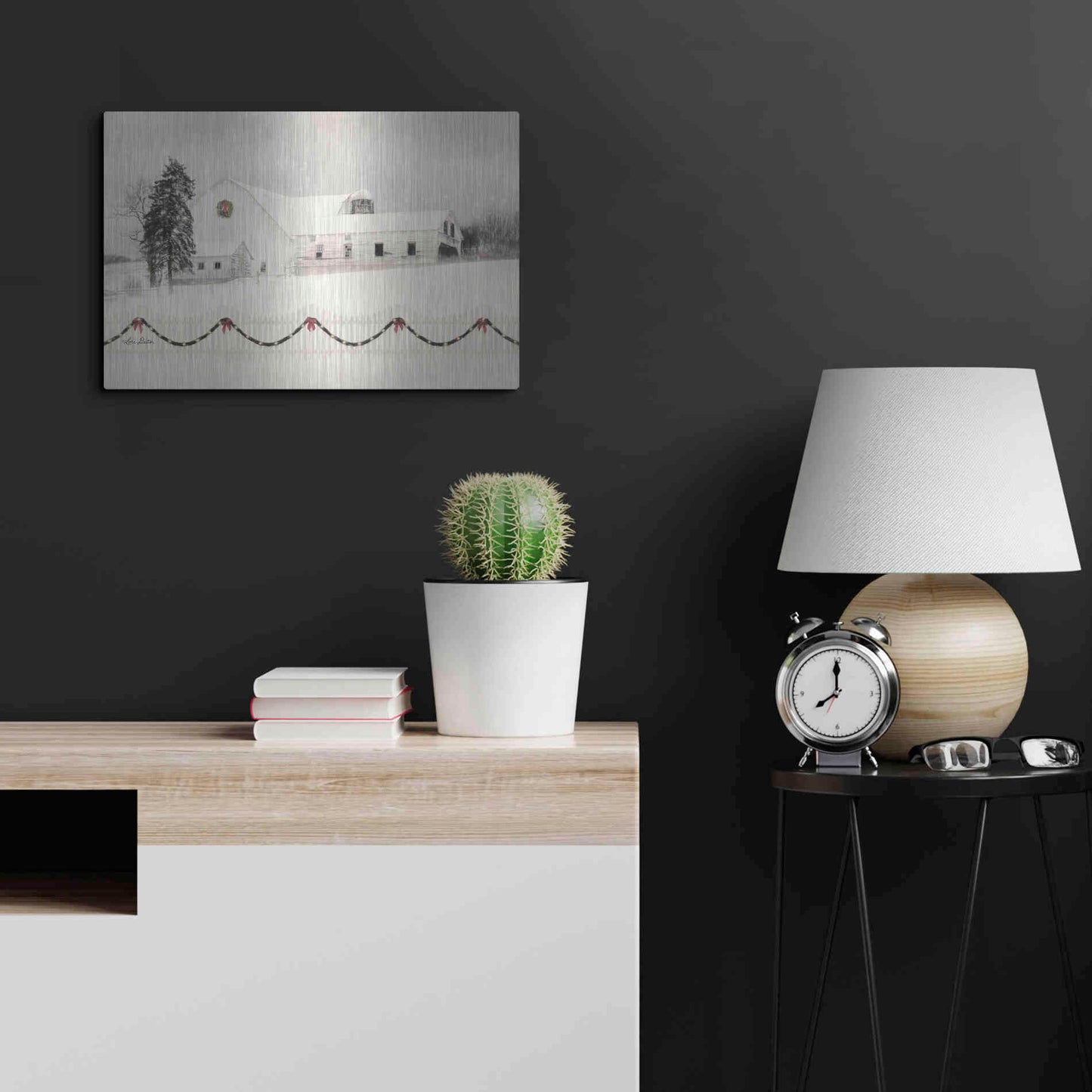 Luxe Metal Art 'Snowy Barn on a Hill' by Lori Deiter, Metal Wall Art,24x16