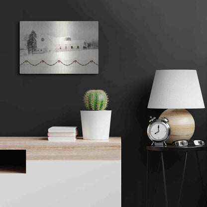 Luxe Metal Art 'Snowy Barn on a Hill' by Lori Deiter, Metal Wall Art,24x16