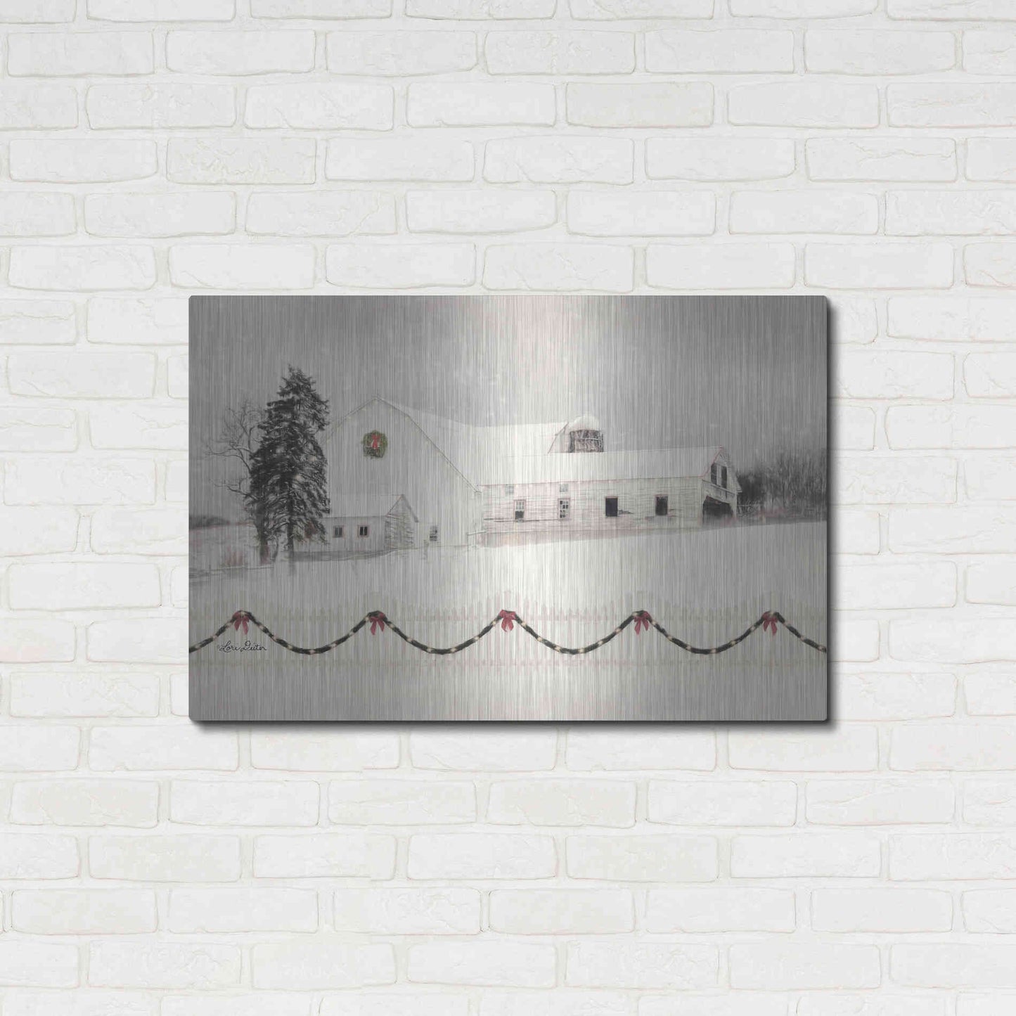 Luxe Metal Art 'Snowy Barn on a Hill' by Lori Deiter, Metal Wall Art,36x24