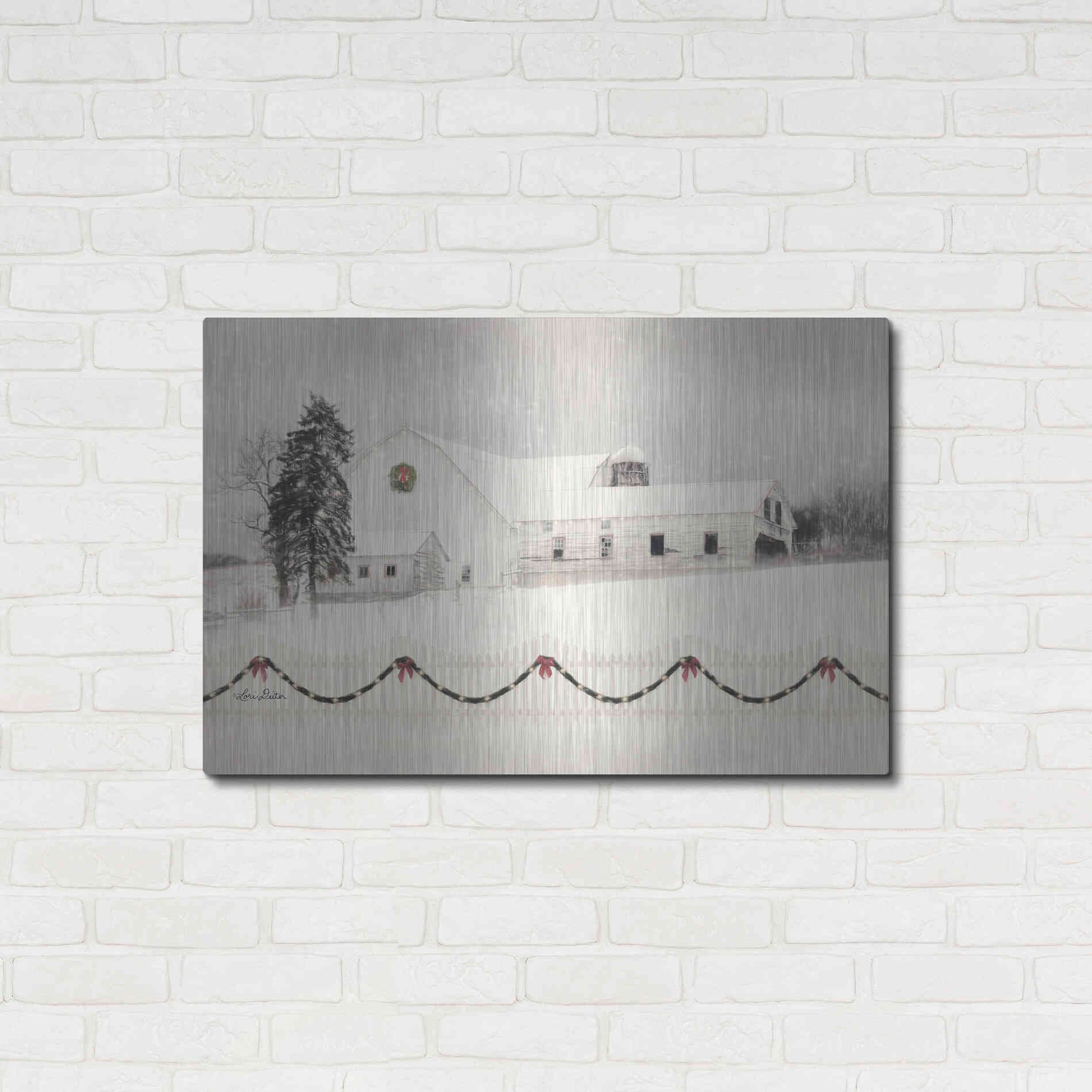 Luxe Metal Art 'Snowy Barn on a Hill' by Lori Deiter, Metal Wall Art,36x24