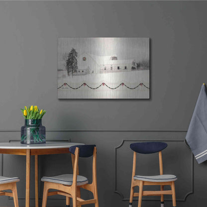 Luxe Metal Art 'Snowy Barn on a Hill' by Lori Deiter, Metal Wall Art,36x24