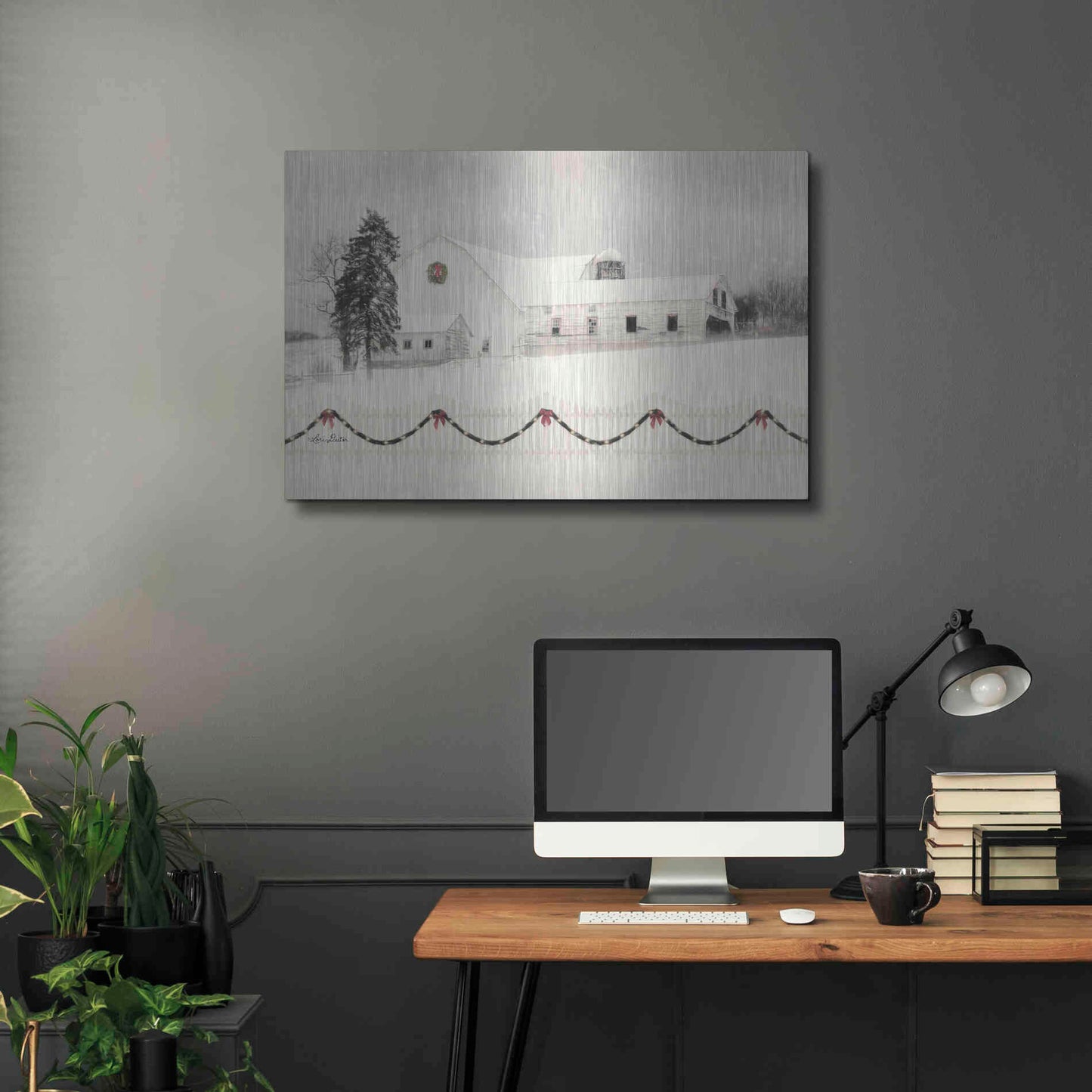 Luxe Metal Art 'Snowy Barn on a Hill' by Lori Deiter, Metal Wall Art,36x24