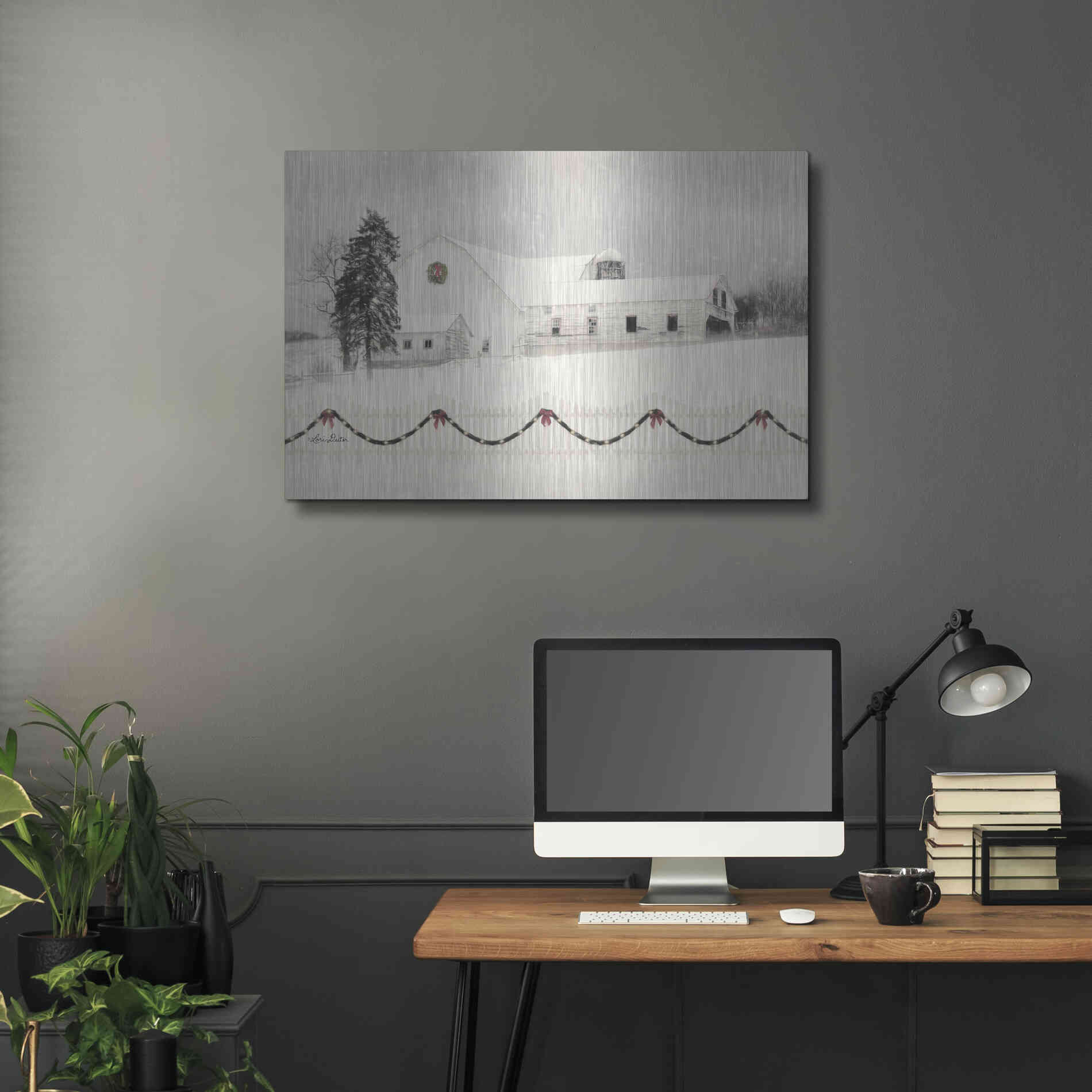 Luxe Metal Art 'Snowy Barn on a Hill' by Lori Deiter, Metal Wall Art,36x24