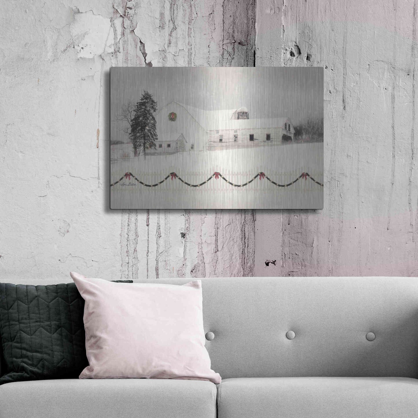 Luxe Metal Art 'Snowy Barn on a Hill' by Lori Deiter, Metal Wall Art,36x24
