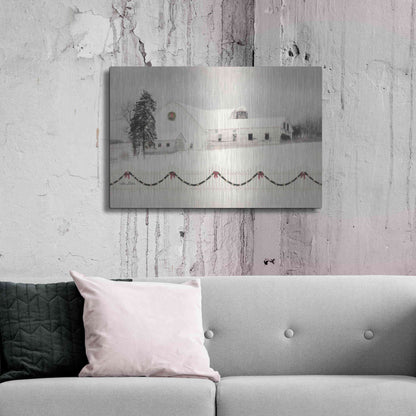 Luxe Metal Art 'Snowy Barn on a Hill' by Lori Deiter, Metal Wall Art,36x24