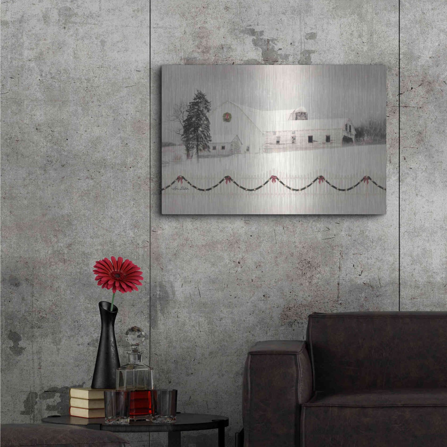 Luxe Metal Art 'Snowy Barn on a Hill' by Lori Deiter, Metal Wall Art,36x24