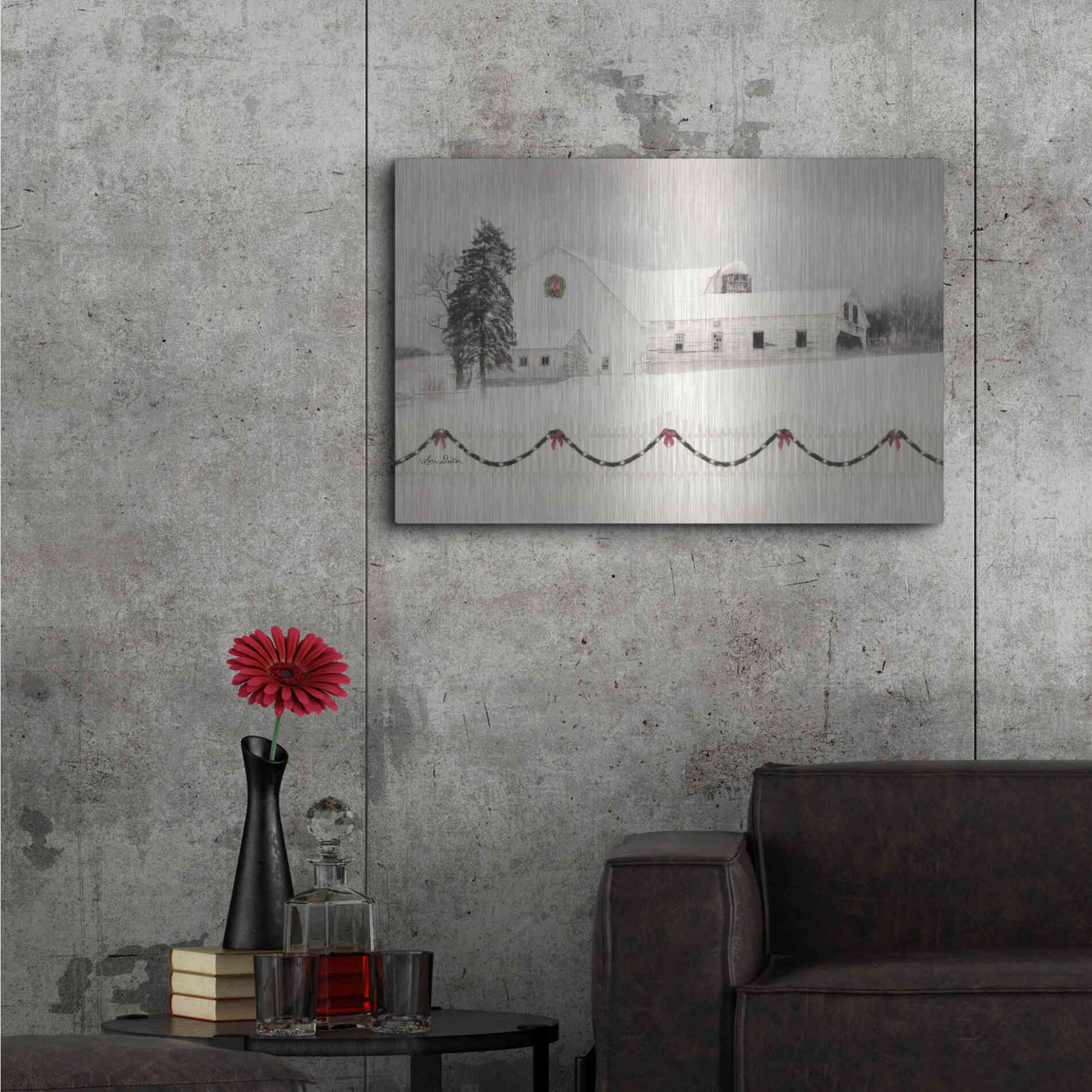 Luxe Metal Art 'Snowy Barn on a Hill' by Lori Deiter, Metal Wall Art,36x24