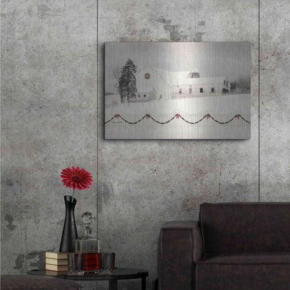 Luxe Metal Art 'Snowy Barn on a Hill' by Lori Deiter, Metal Wall Art,36x24