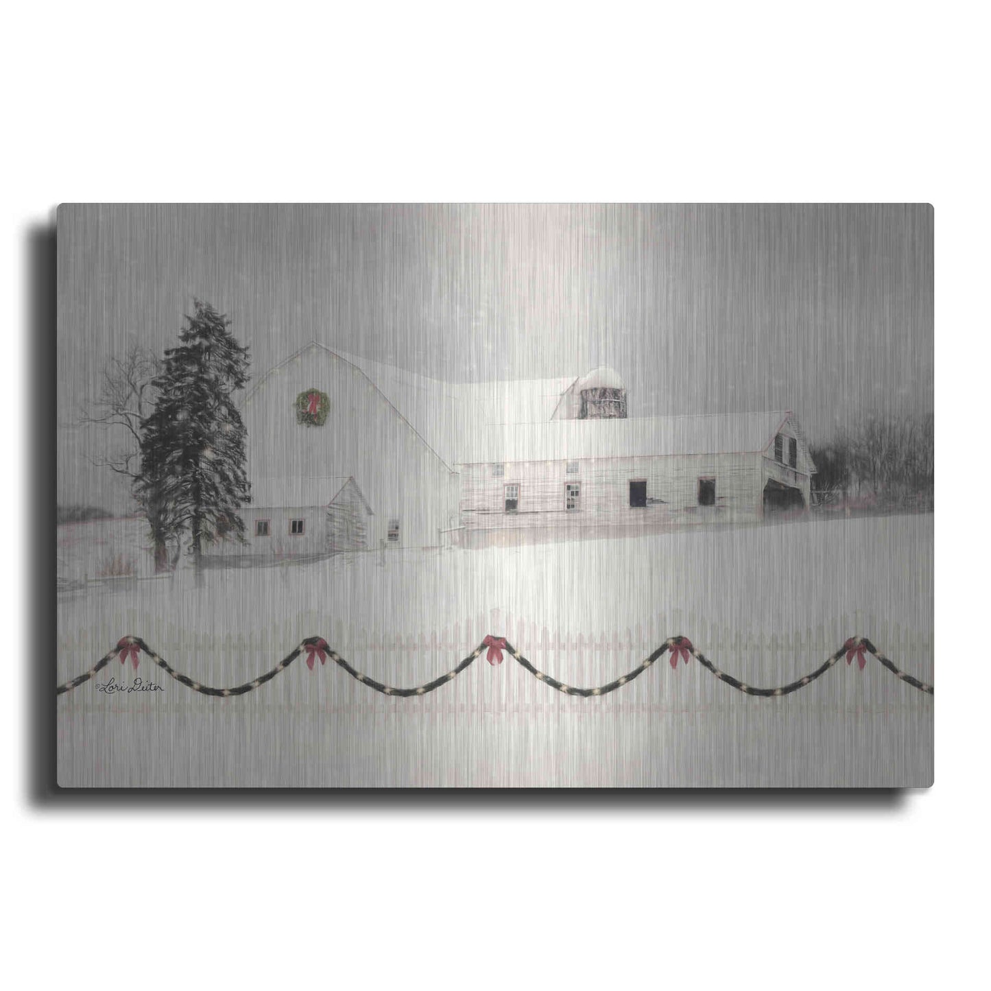 Luxe Metal Art 'Snowy Barn on a Hill' by Lori Deiter, Metal Wall Art