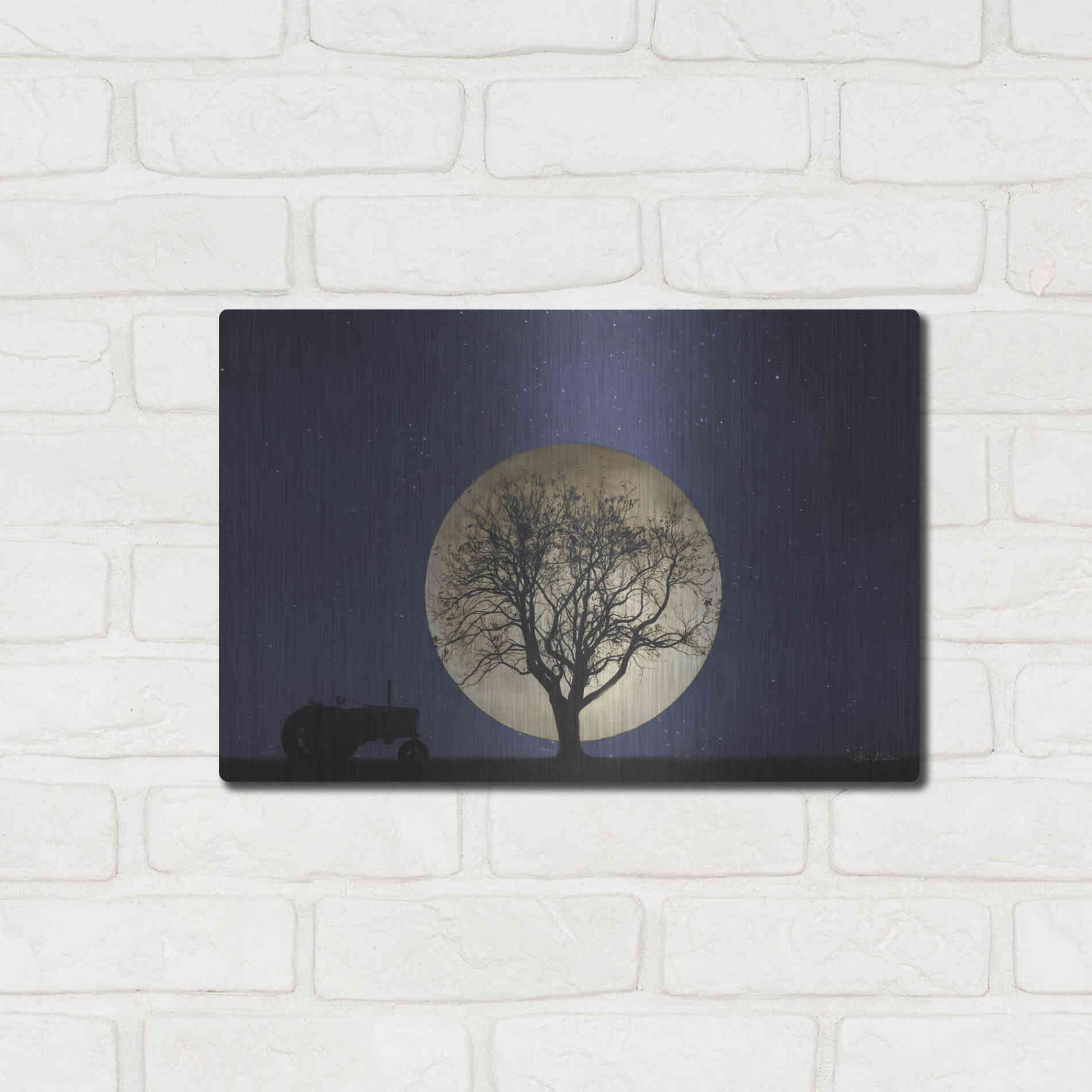 Luxe Metal Art 'Full Moon Country Night' by Lori Deiter, Metal Wall Art,16x12