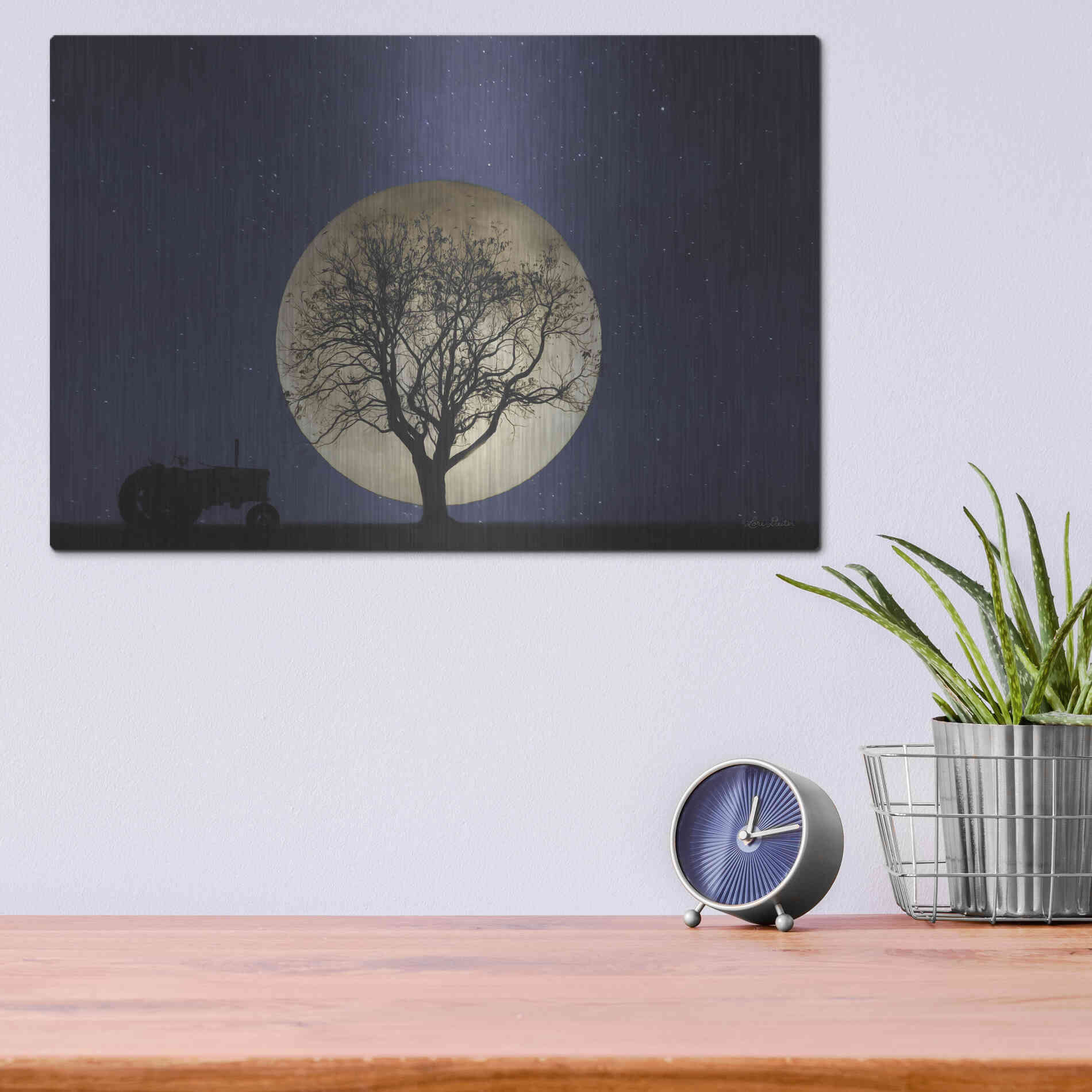 Luxe Metal Art 'Full Moon Country Night' by Lori Deiter, Metal Wall Art,16x12