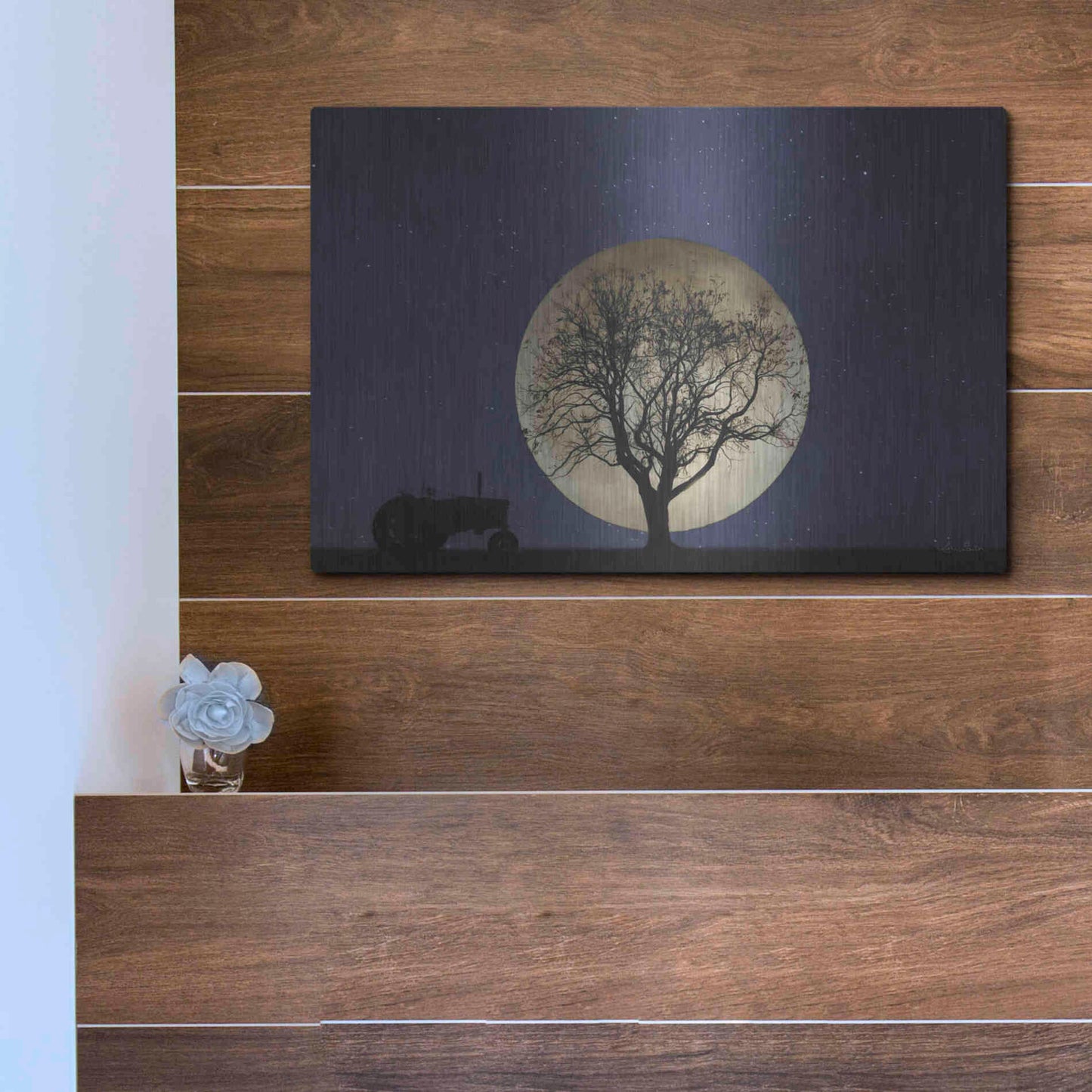 Luxe Metal Art 'Full Moon Country Night' by Lori Deiter, Metal Wall Art,16x12