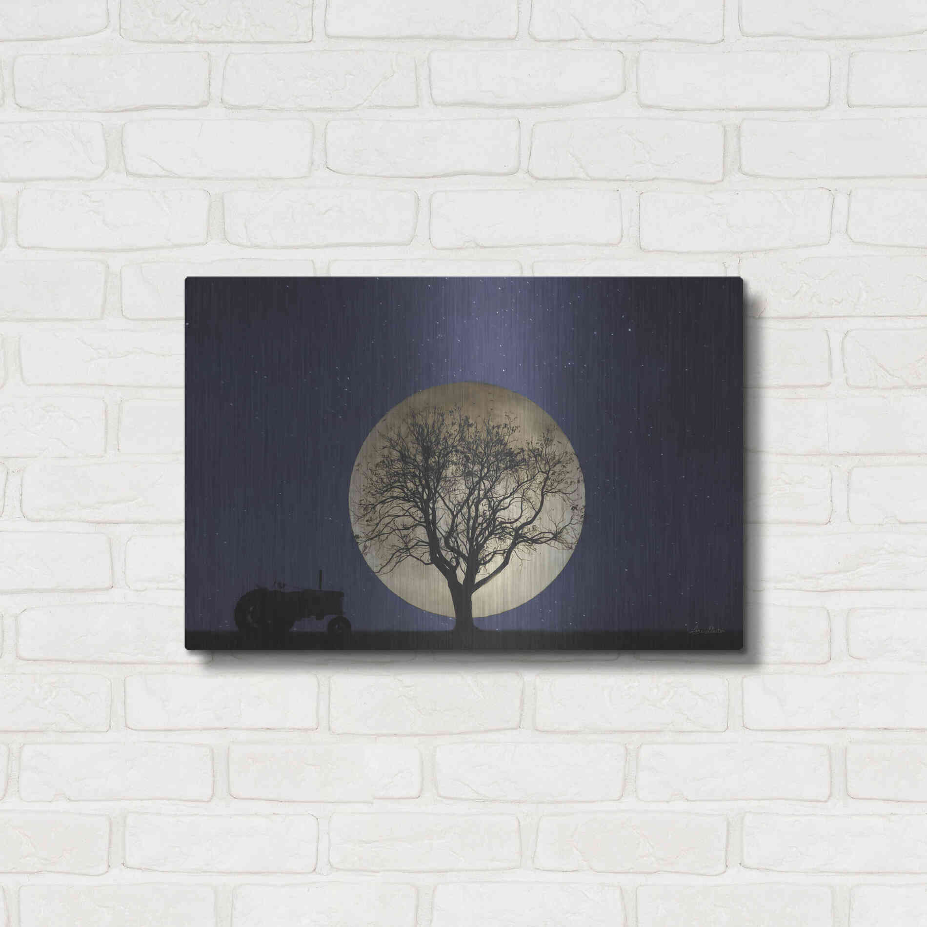 Luxe Metal Art 'Full Moon Country Night' by Lori Deiter, Metal Wall Art,24x16