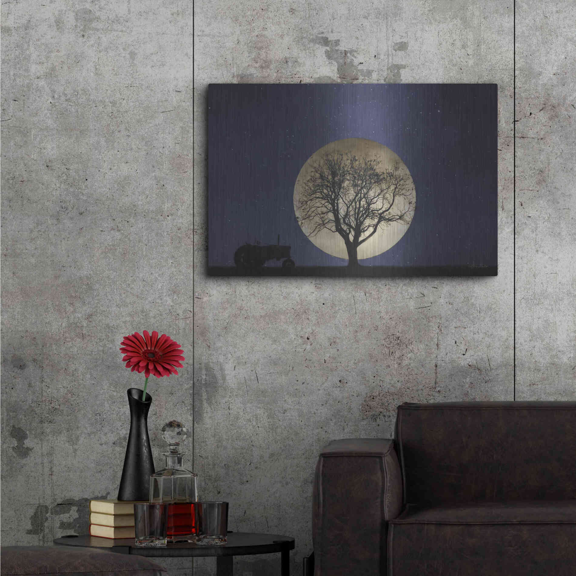 Luxe Metal Art 'Full Moon Country Night' by Lori Deiter, Metal Wall Art,36x24