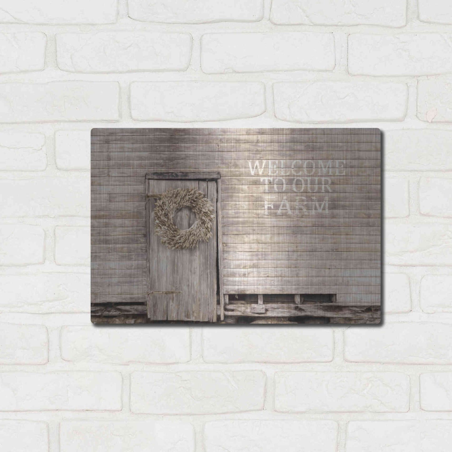 Luxe Metal Art 'Welcome to Our Farm' by Lori Deiter, Metal Wall Art,16x12