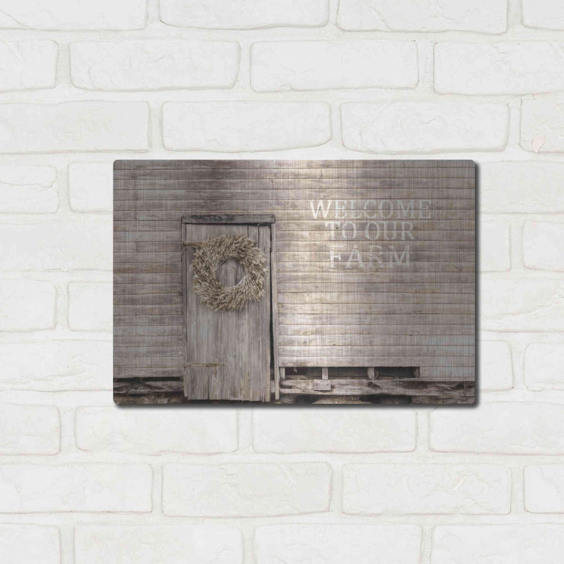 Luxe Metal Art 'Welcome to Our Farm' by Lori Deiter, Metal Wall Art,16x12
