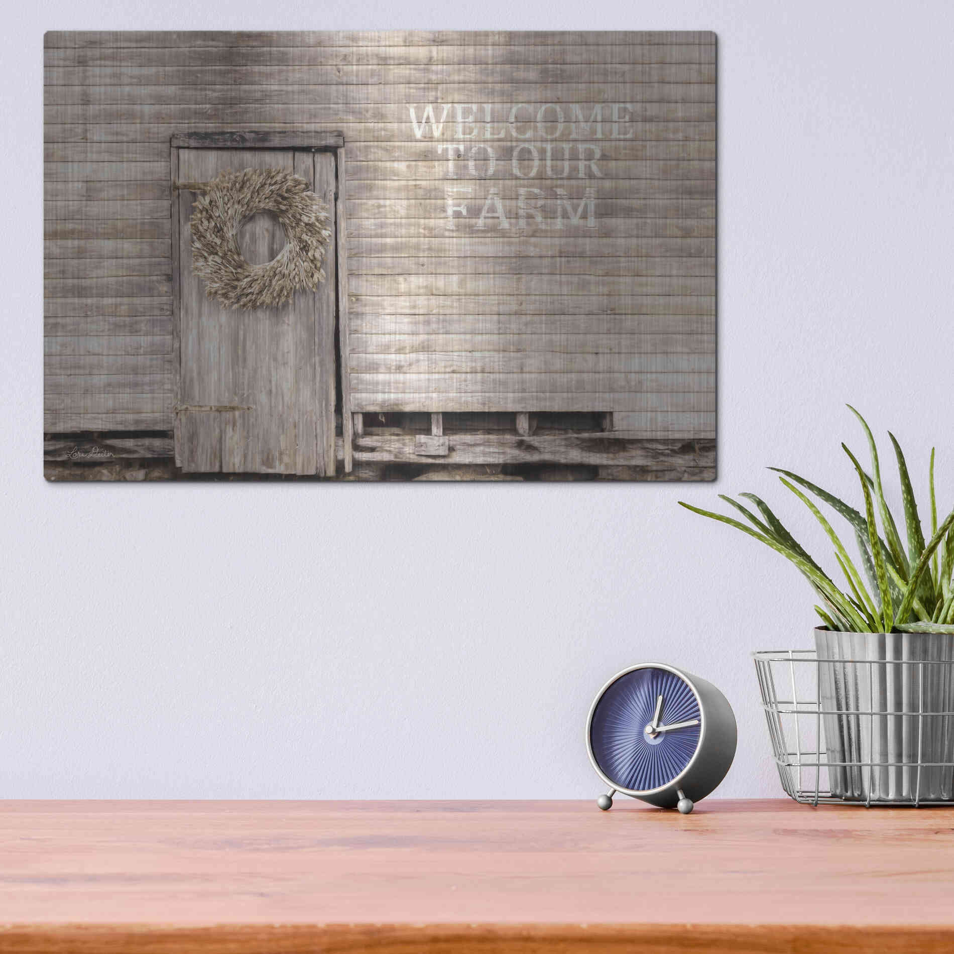Luxe Metal Art 'Welcome to Our Farm' by Lori Deiter, Metal Wall Art,16x12