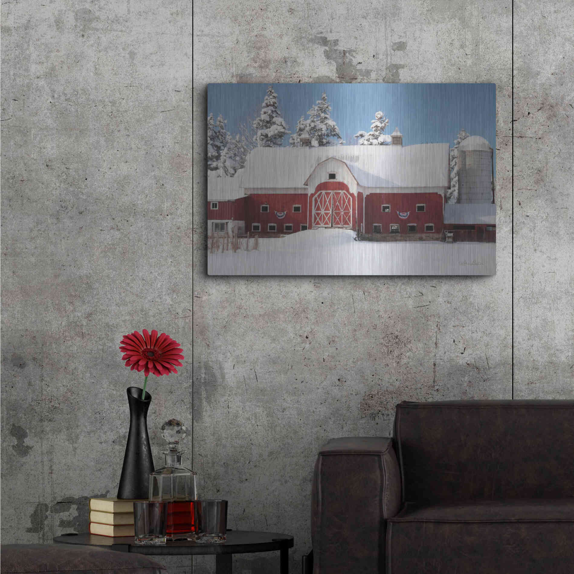 Luxe Metal Art 'Red, White and Cold' by Lori Deiter, Metal Wall Art,36x24