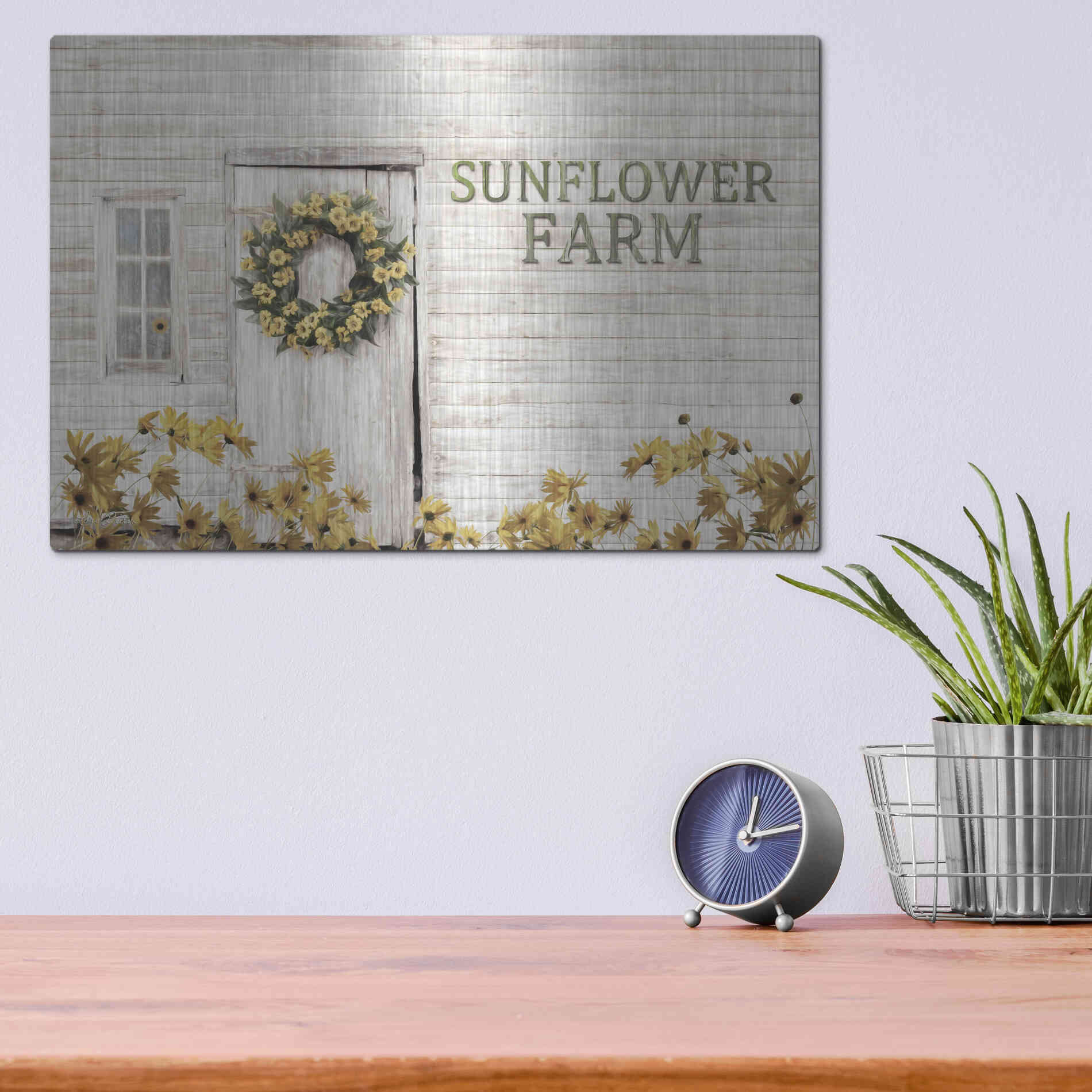 Luxe Metal Art 'Sunflower Farm' by Lori Deiter, Metal Wall Art,16x12