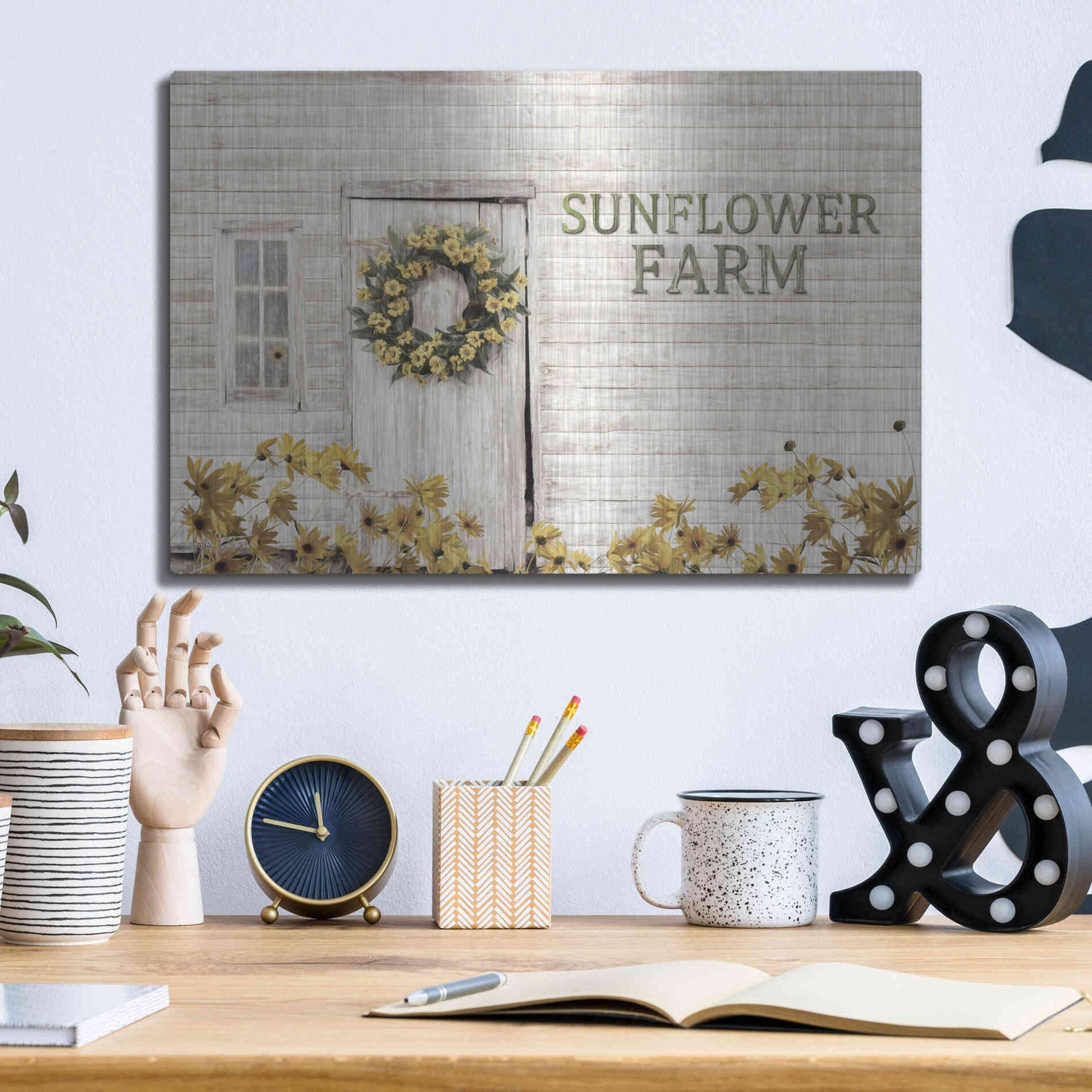Luxe Metal Art 'Sunflower Farm' by Lori Deiter, Metal Wall Art,16x12