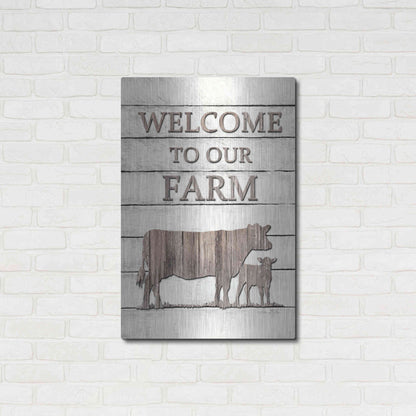 Luxe Metal Art 'Cow Welcome to Our Farm' by Lori Deiter, Metal Wall Art,24x36