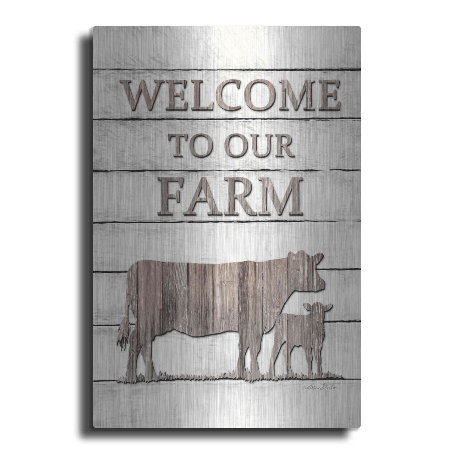 Luxe Metal Art 'Cow Welcome to Our Farm' by Lori Deiter, Metal Wall Art