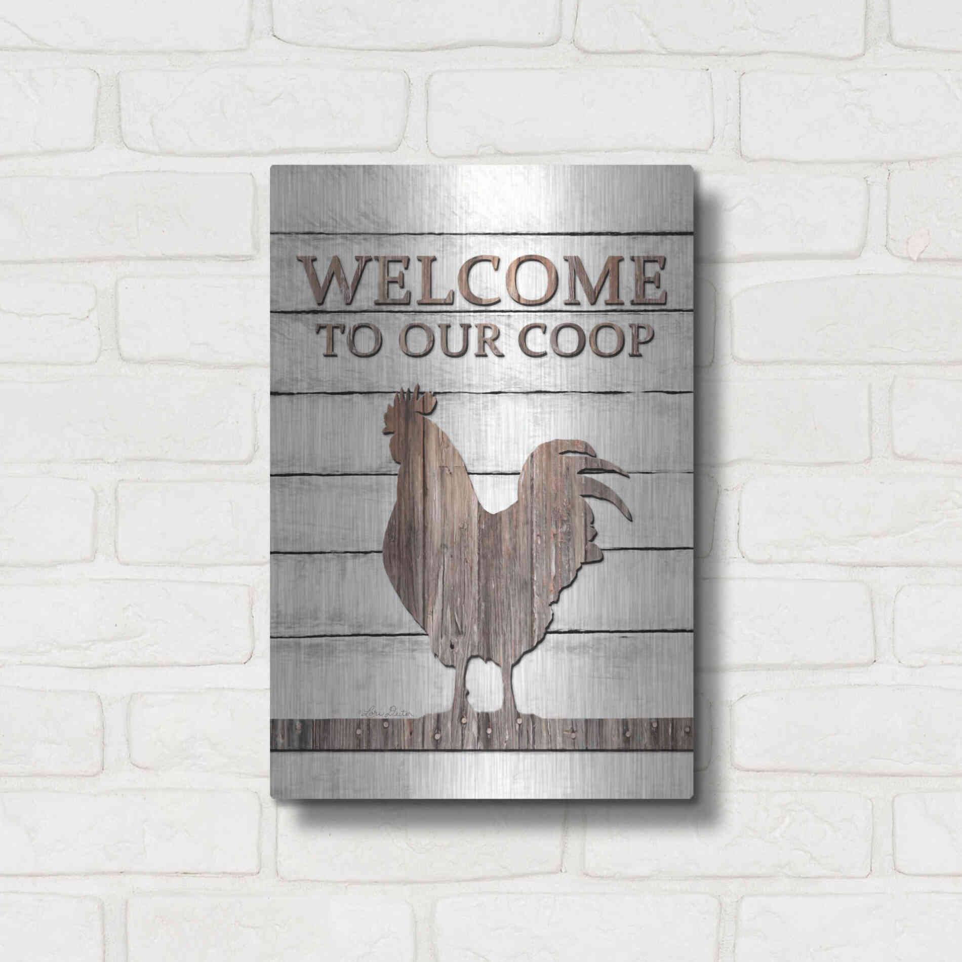 Luxe Metal Art 'Welcome to Our Coop' by Lori Deiter, Metal Wall Art,12x16
