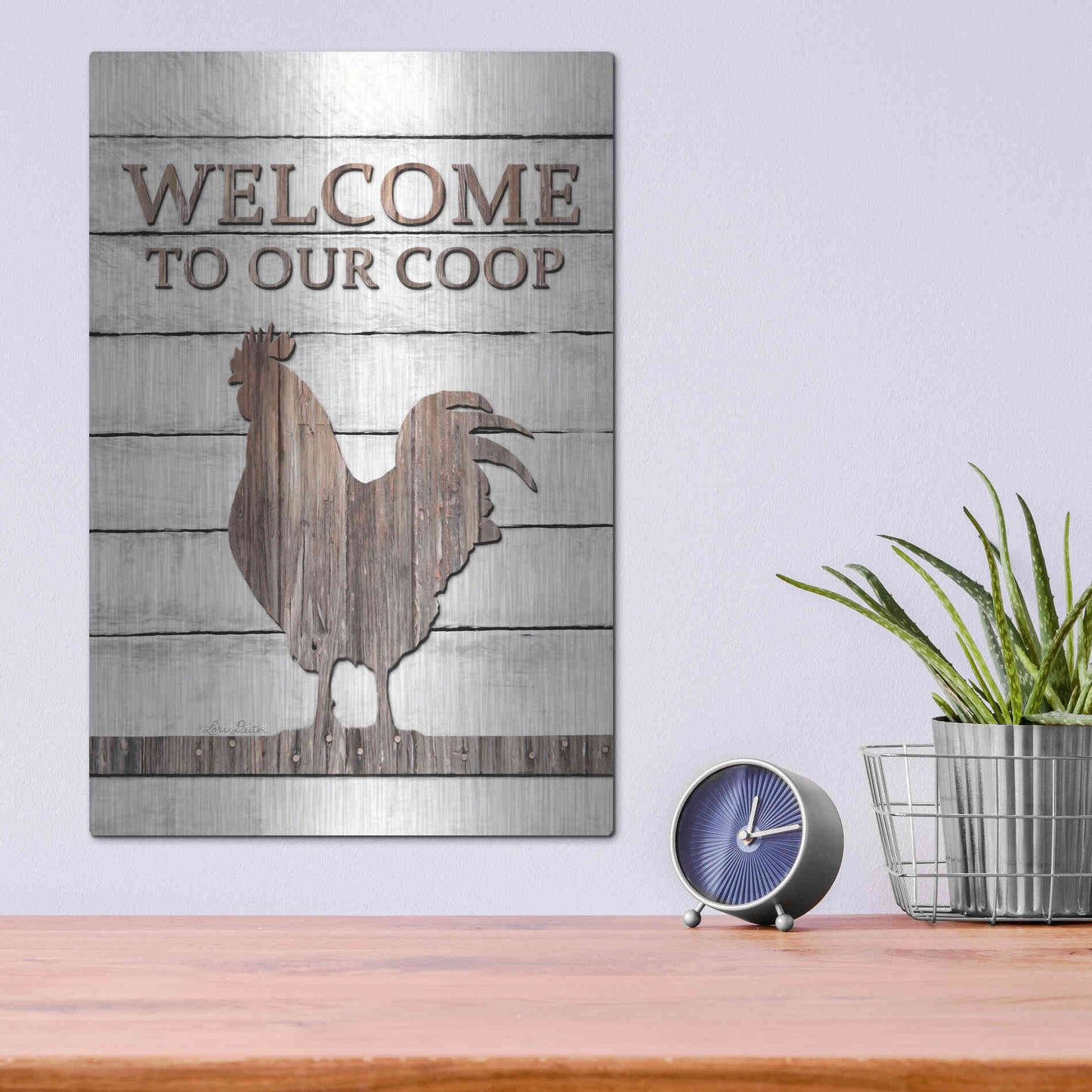 Luxe Metal Art 'Welcome to Our Coop' by Lori Deiter, Metal Wall Art,12x16