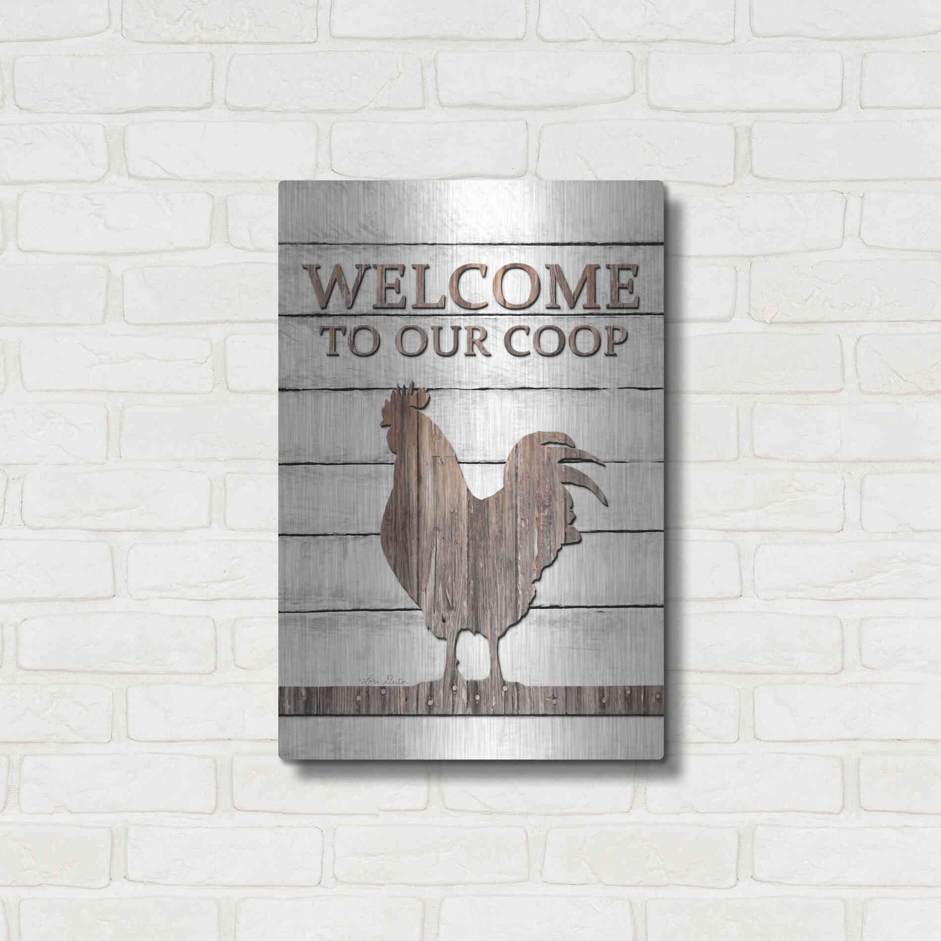 Luxe Metal Art 'Welcome to Our Coop' by Lori Deiter, Metal Wall Art,16x24