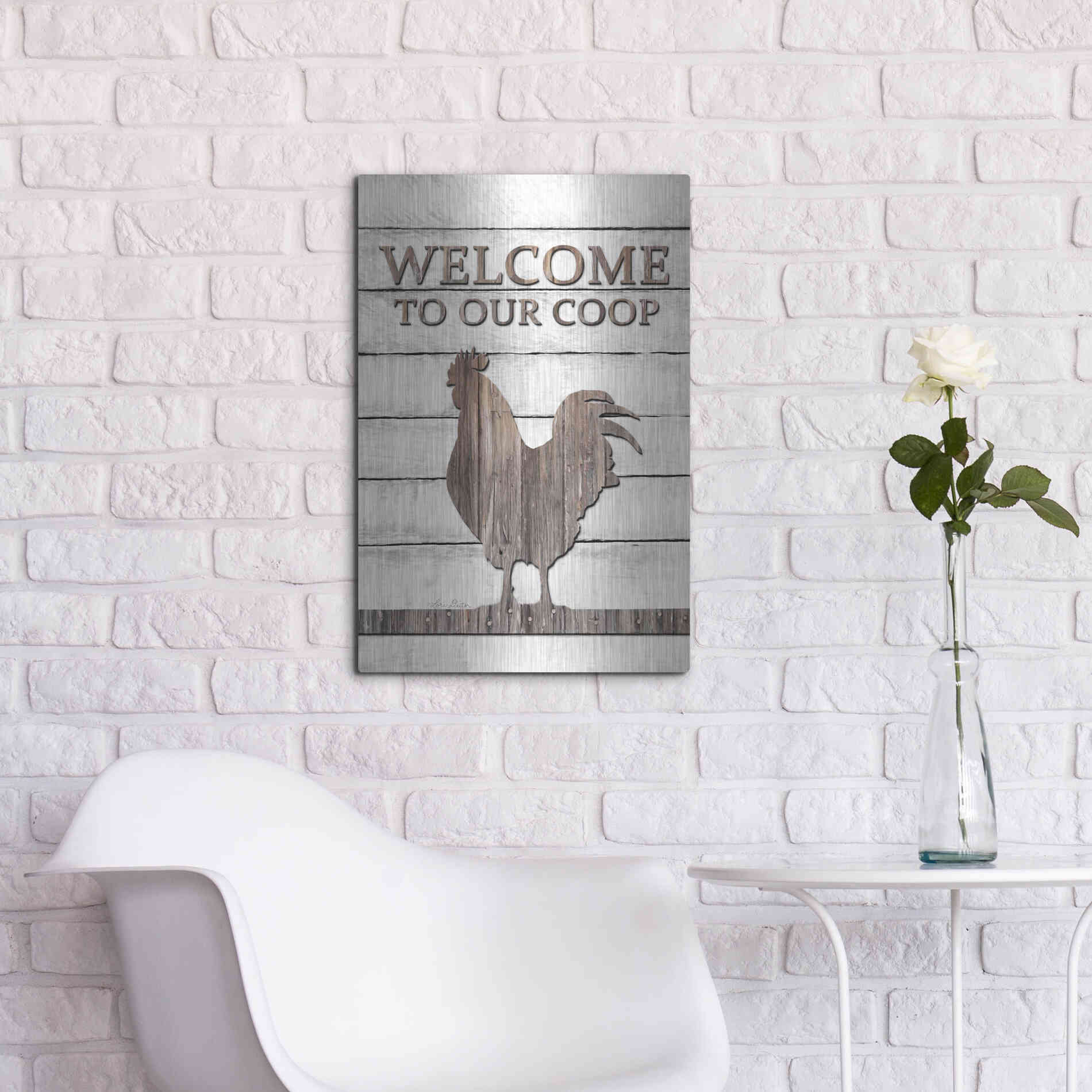 Luxe Metal Art 'Welcome to Our Coop' by Lori Deiter, Metal Wall Art,16x24