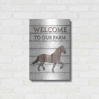 Luxe Metal Art 'Horse Welcome to Our Farm' by Lori Deiter, Metal Wall Art,16x24