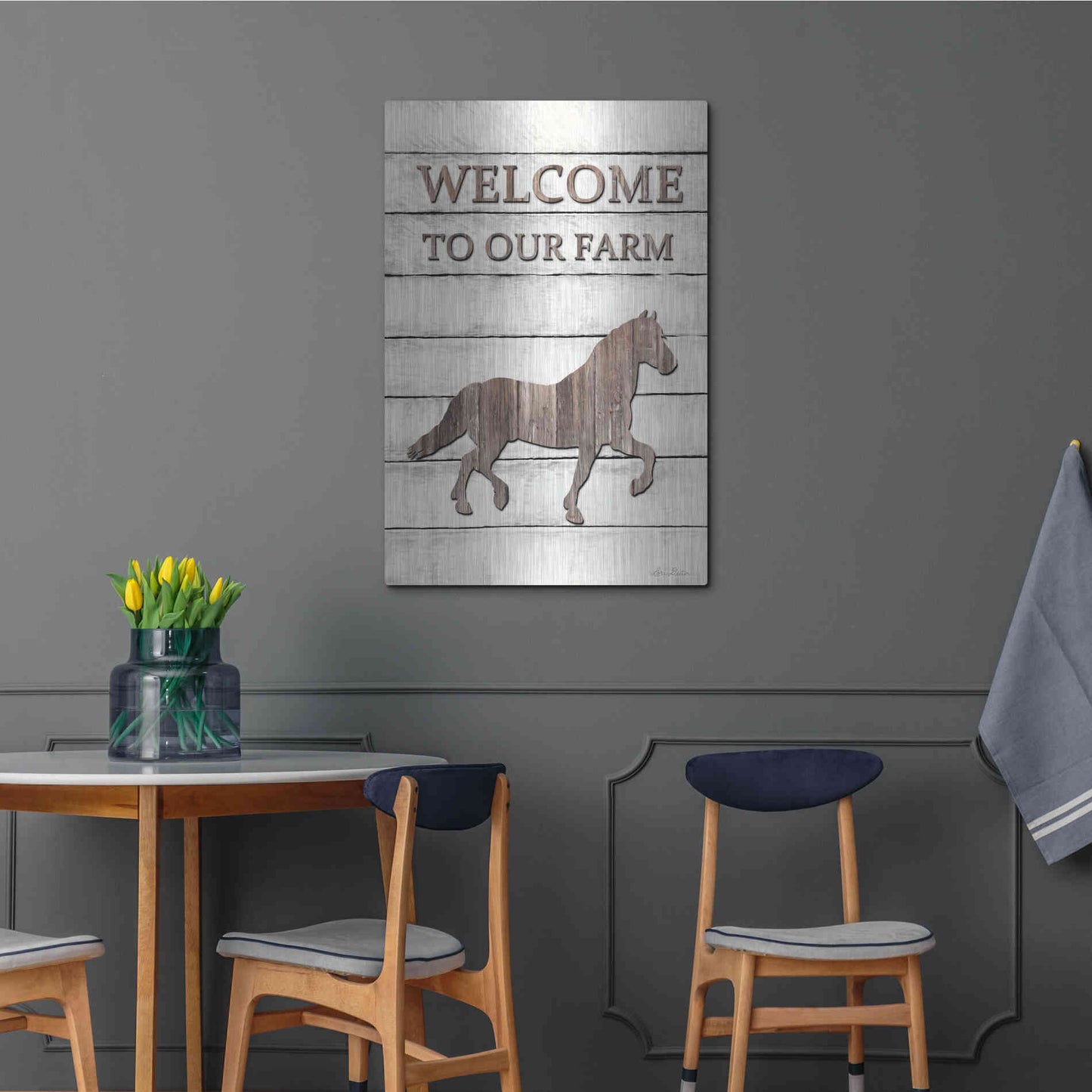 Luxe Metal Art 'Horse Welcome to Our Farm' by Lori Deiter, Metal Wall Art,24x36