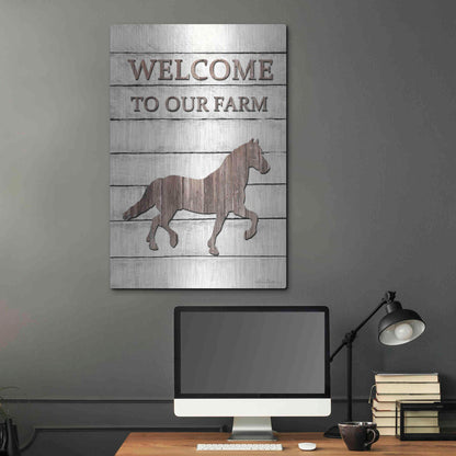 Luxe Metal Art 'Horse Welcome to Our Farm' by Lori Deiter, Metal Wall Art,24x36