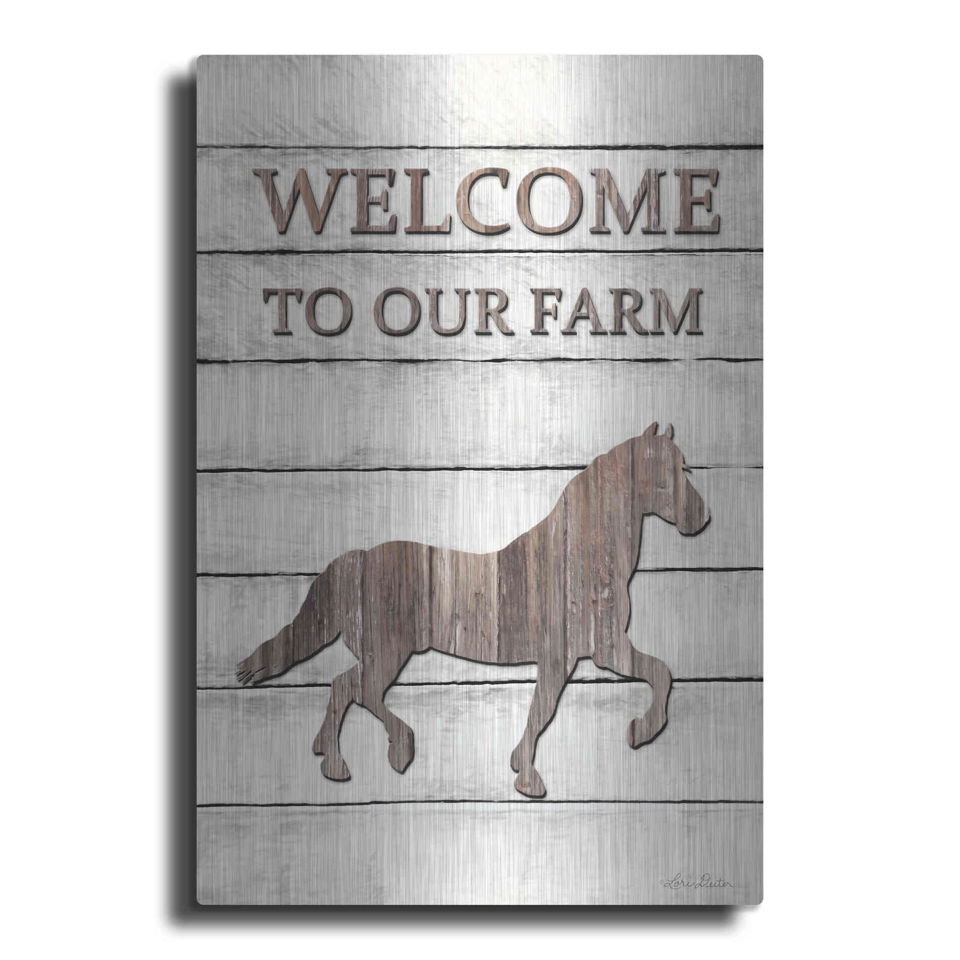 Luxe Metal Art 'Horse Welcome to Our Farm' by Lori Deiter, Metal Wall Art