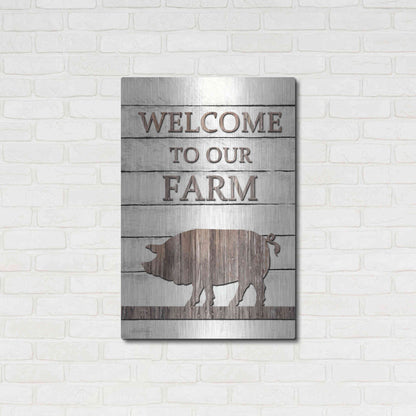 Luxe Metal Art 'Pig Welcome to Our Farm' by Lori Deiter, Metal Wall Art,24x36