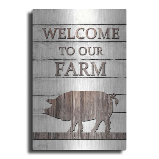 Luxe Metal Art 'Pig Welcome to Our Farm' by Lori Deiter, Metal Wall Art