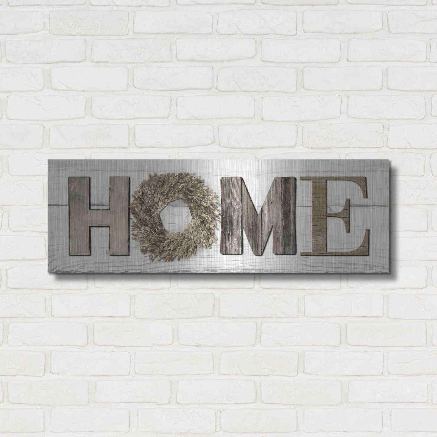 Luxe Metal Art 'Home in Beige' by Lori Deiter, Metal Wall Art,36x12