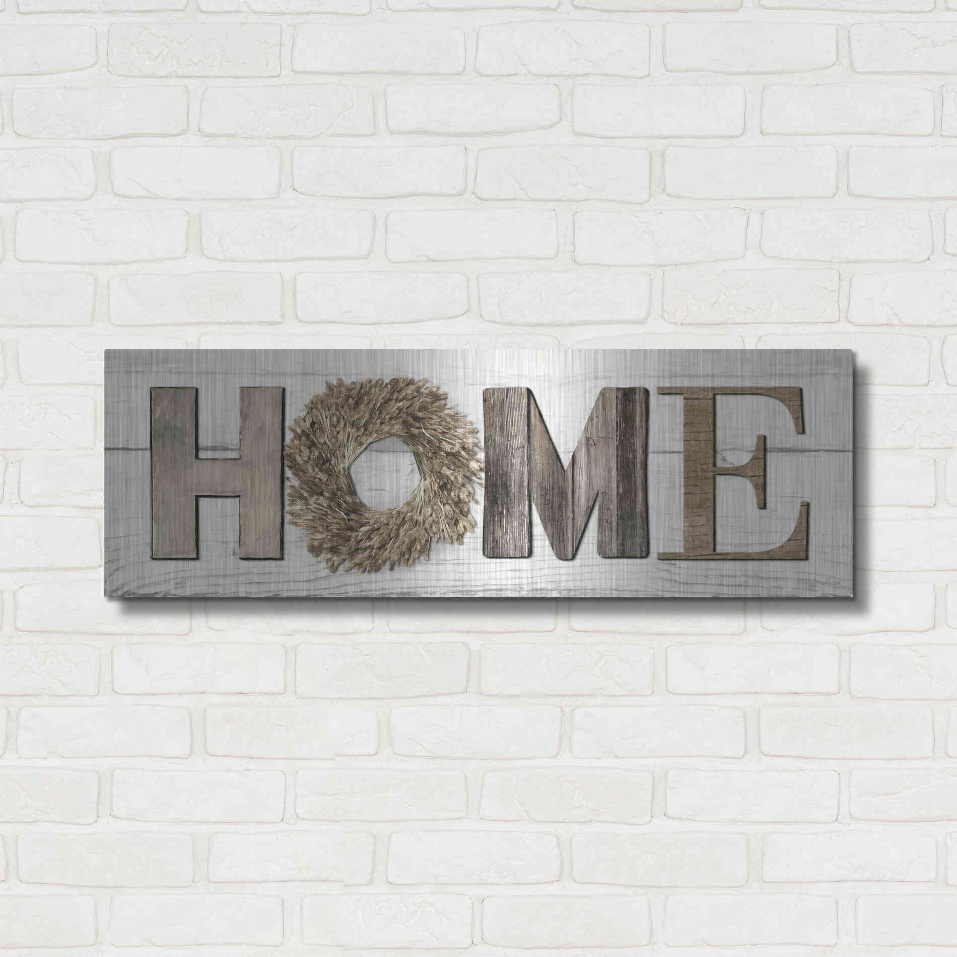 Luxe Metal Art 'Home in Beige' by Lori Deiter, Metal Wall Art,36x12