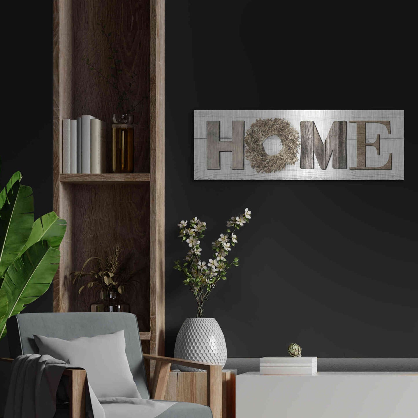 Luxe Metal Art 'Home in Beige' by Lori Deiter, Metal Wall Art,36x12