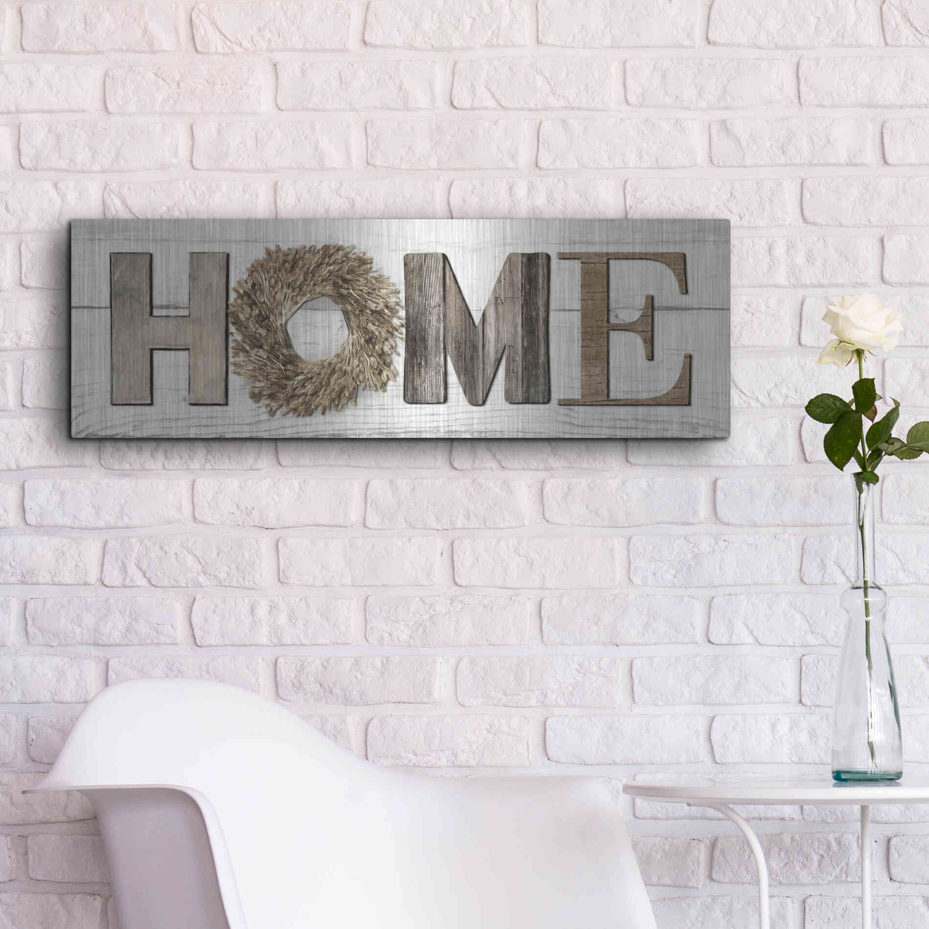 Luxe Metal Art 'Home in Beige' by Lori Deiter, Metal Wall Art,36x12
