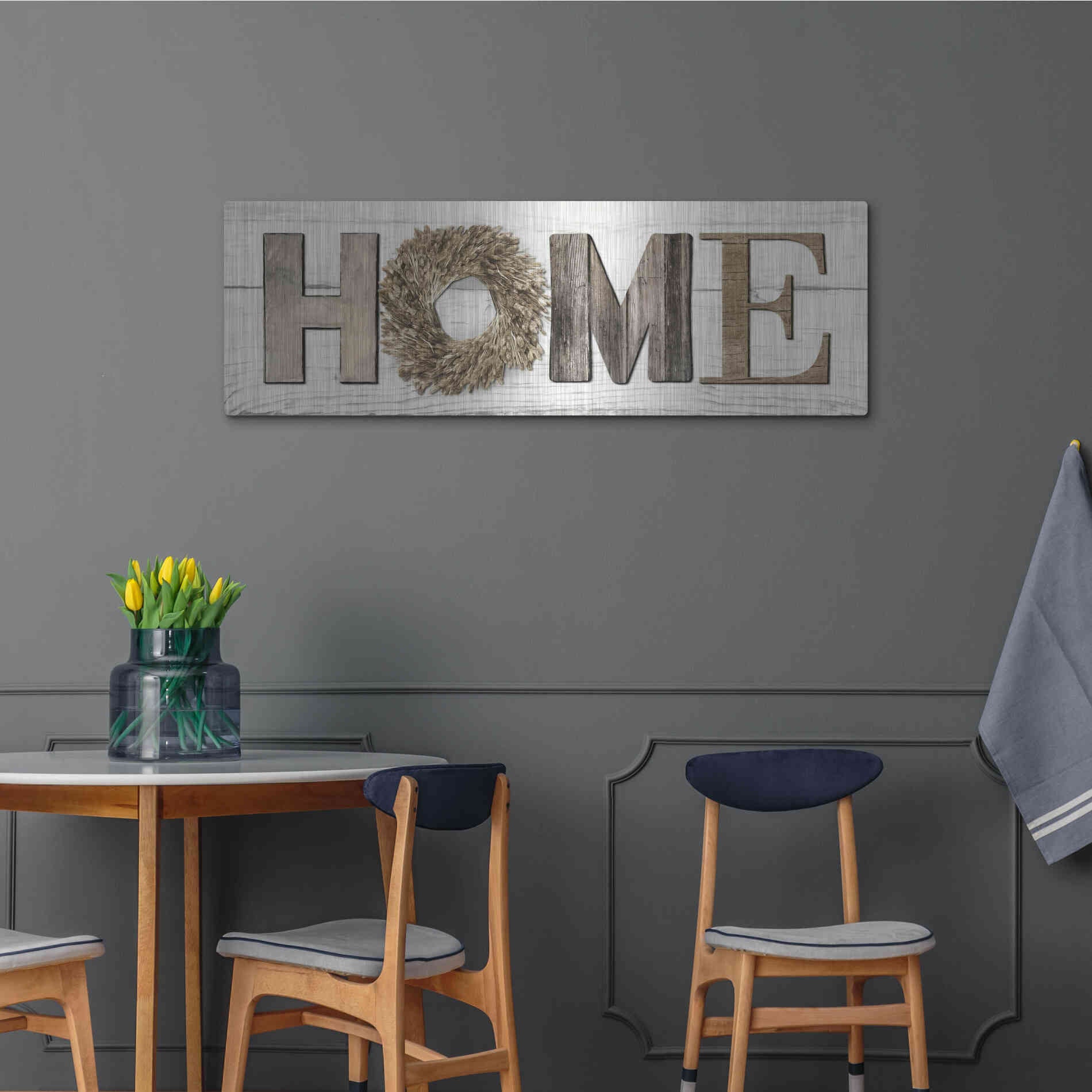 Luxe Metal Art 'Home in Beige' by Lori Deiter, Metal Wall Art,48x16